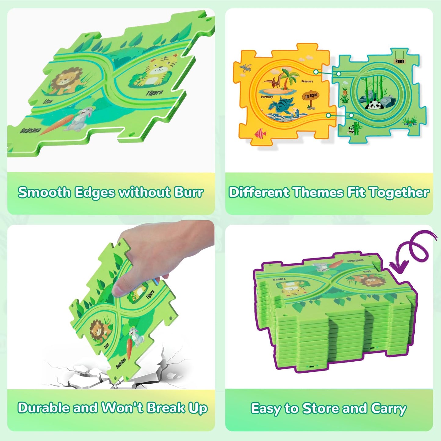 YOOYID Plastic Floor Puzzles for Kids Ages 3-5 with 2 Cute Vehicles, Race Tracks for Kids 3-5, Puzzle Racer Kids Car Track Set, Toys for 3 4 5 6 Year Old Boys Girls, STEM Toys for Kids