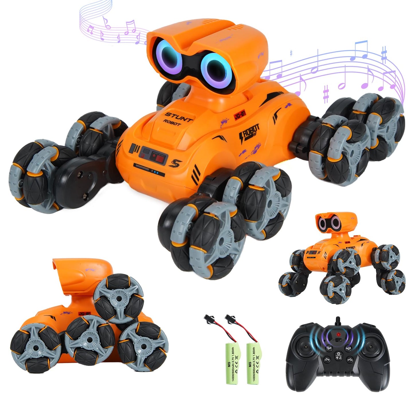 Robot Toy,8 Wheels RC Stunt Robot Toys for Boys Ages 6 7 8-12 13 14 Year Old Kids with Lights Musicand LED Eyes,2.4Ghz,360° Rotation,Gift for Kids Birthday Christmas (Orange)