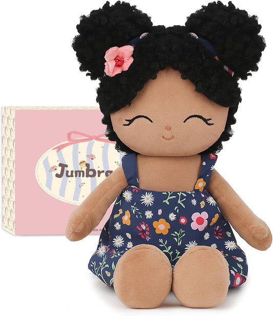 Jumbrace Soft Black Baby Doll Toys 16'' African American Baby Rag Doll for Girls, One Year Old Girl Birthday Gifts,Plush Toys for Toddlers Kids Infants (Black)