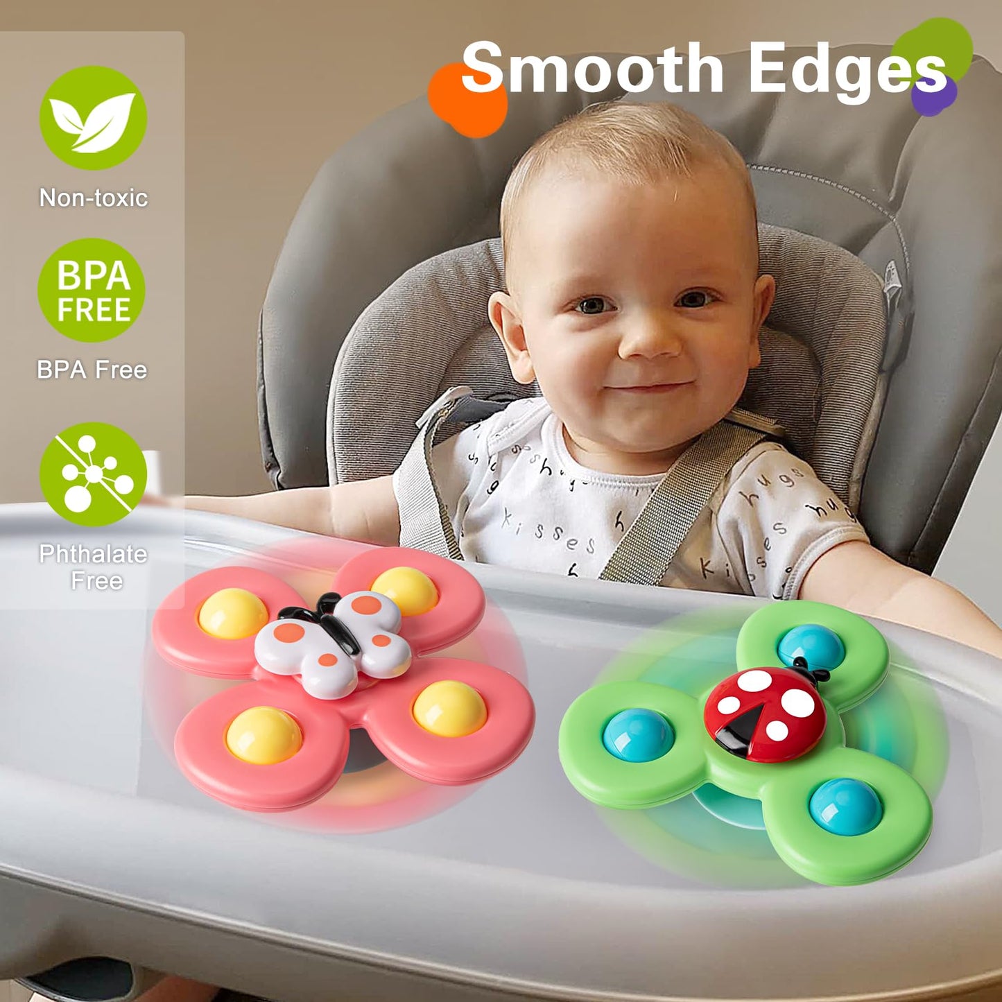 3PCS Suction Cup Spinner Toys for 1 2 Year Old Boys Spinning Toys Baby Toys 12-18 Months Sensory Toys for Toddlers 1-3 Easter Basket Stuffers Gifts for 1 Year Old Girls