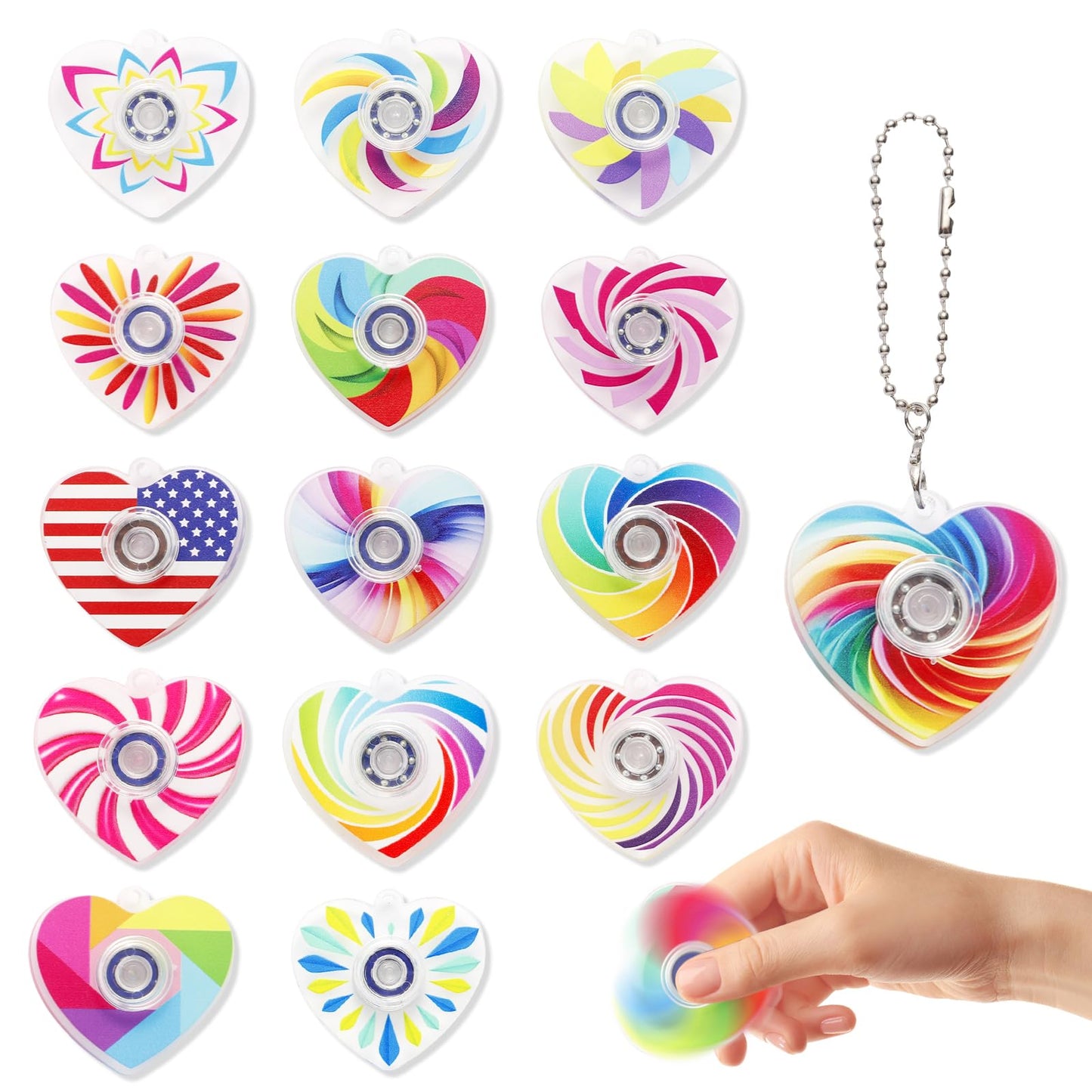 Heart Fidget Spinner Party Favors, 30 Pack, 2-in-1 Sensory Rotating Pendant Toys, Stress Reducer for Kids and Adults, Autism Anxiety Relief, Classroom Rewards