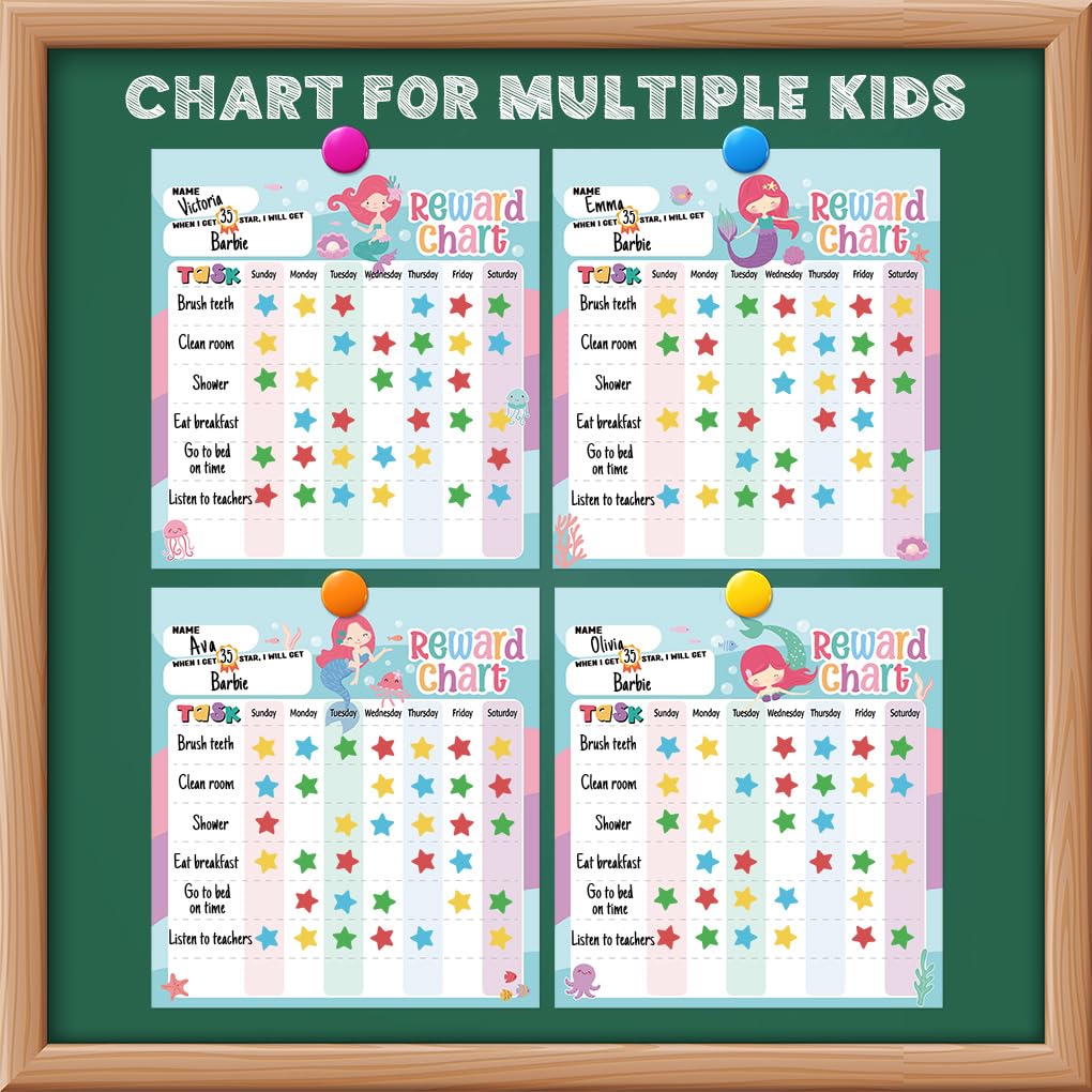 Reward Chart for Kids – Mermaid Magnetic Kids Behavior Chart, Pad with 26 Chore Charts, 1920 Star Stickers, 36 Incentive Stickers, Responsibility Chart for Kids Girls Toddlers - Kids Chore Chart