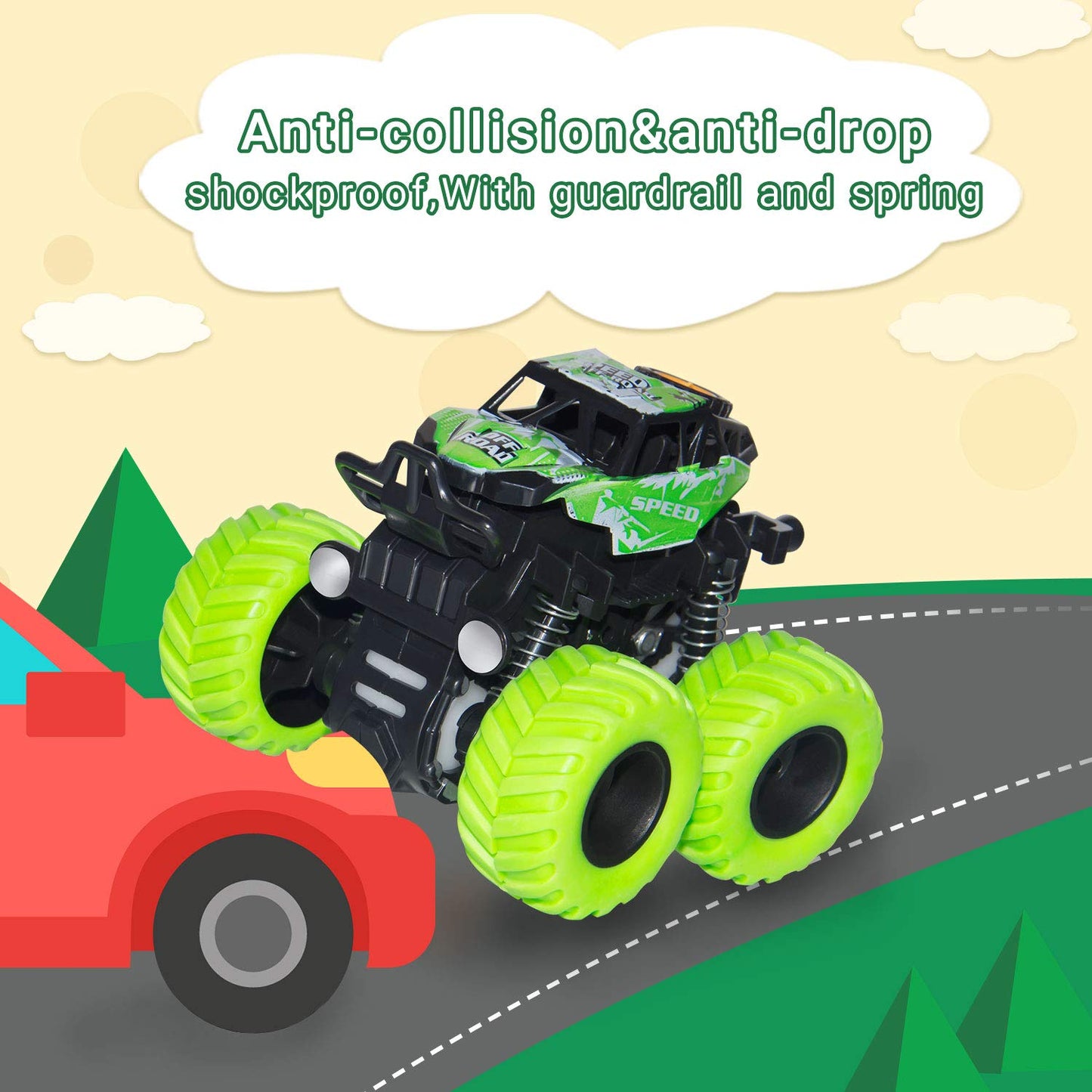 LONANDY Monster Truck Toys for Boys Age 4-7 - Friction Powered Car Toys for Kids Toddlers 3 4 5 6 Years, Push and Go Toy Cars Best Christmas Birthday Party Gift for Boys Girls 4 Pack