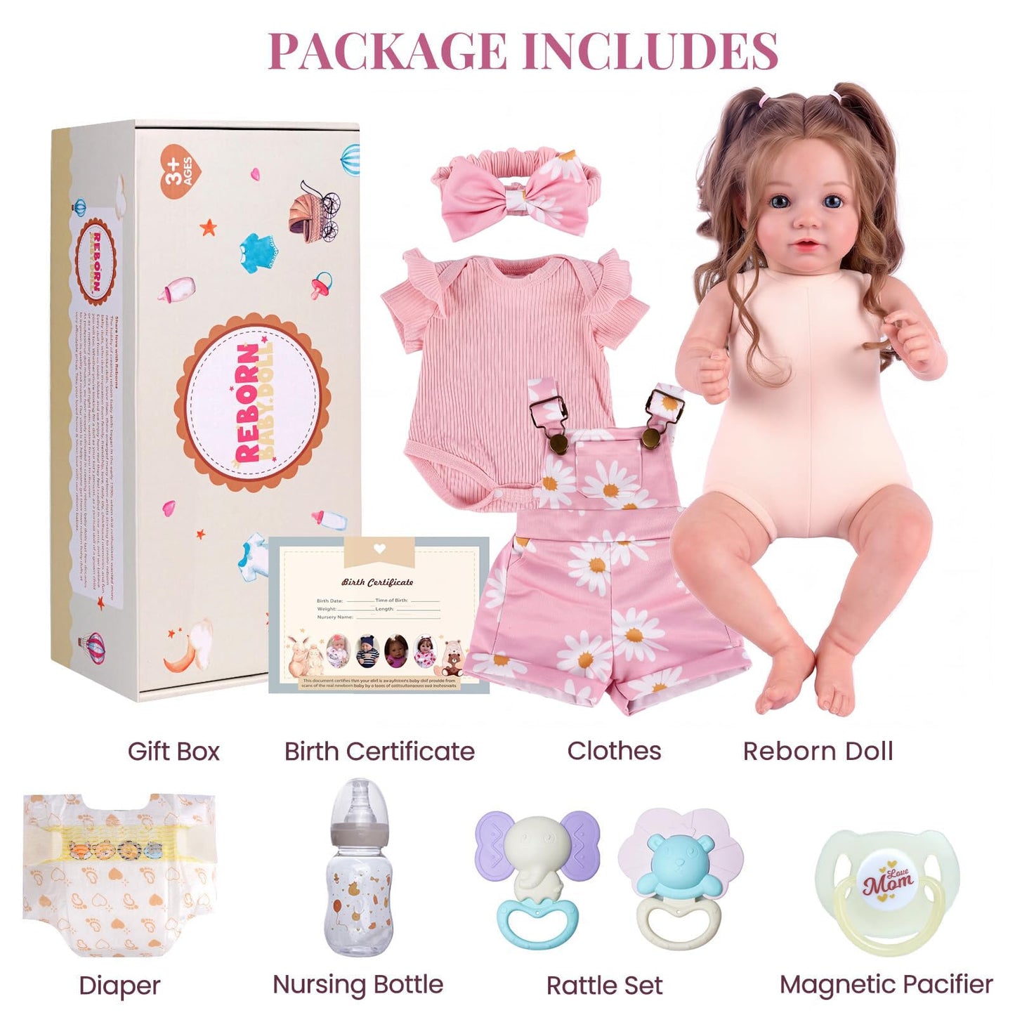 BABESIDE Reborn Baby Dolls, 20Inch Soft Cloth Body Realistic Baby Doll w/Rooted Hair and Open Eye Reborn Doll for Girls Real Life Baby Dolls Perfect for Kids Ages 3+, Playtime and Collection