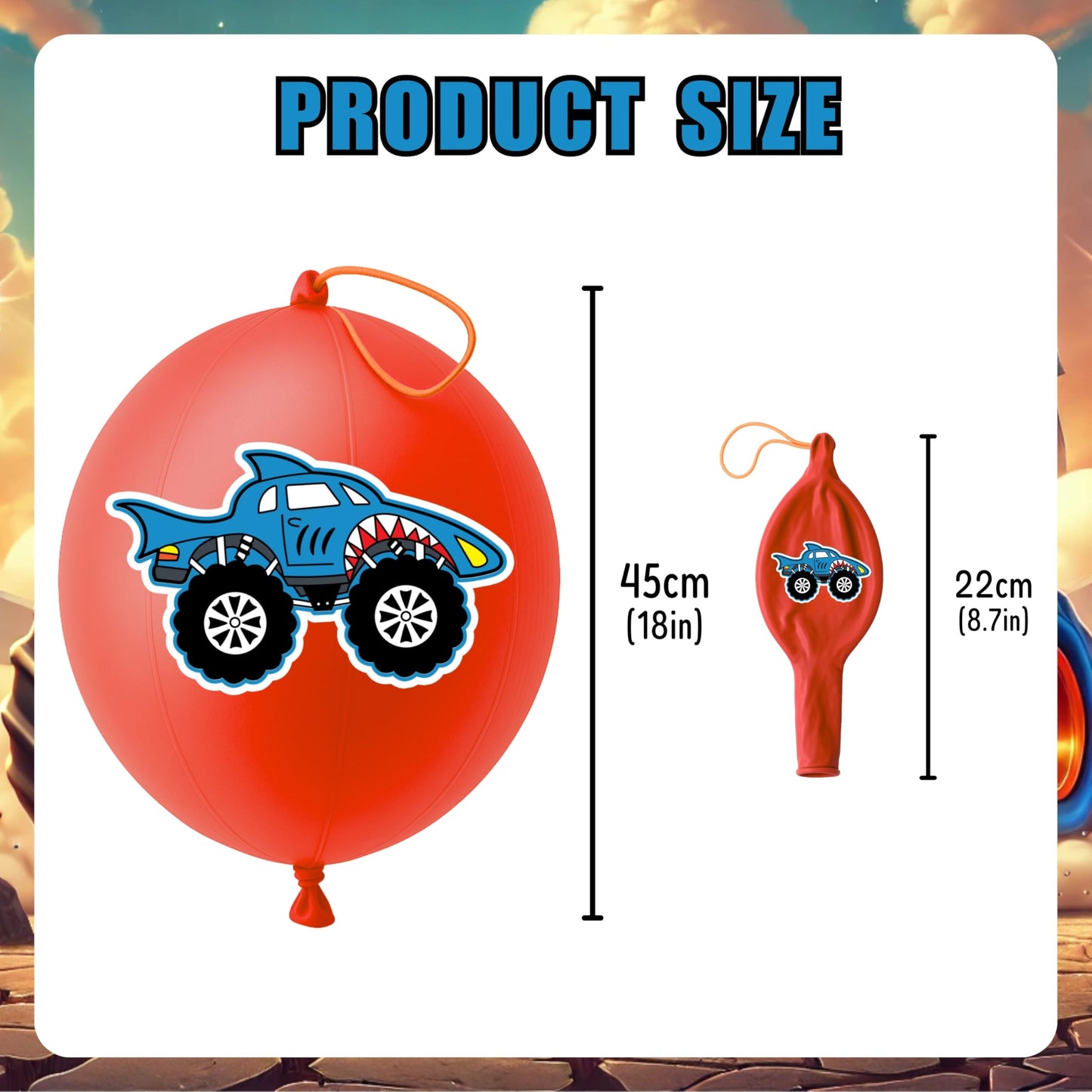 ThuanXuanLoc 72 PCS Monster Truck Party Favors - 48 PCS Temporary Tattoos & 24 PCS Punch Balloons Combo - Birthday Gifts & Goodie Bag Fillers