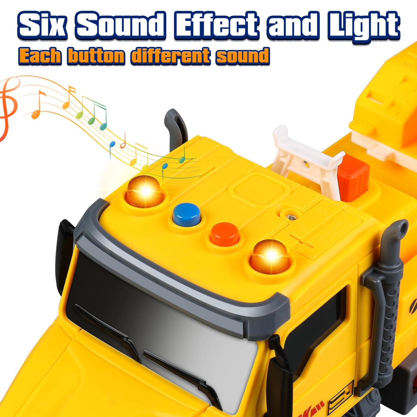 DWIRCTOYS Crane Truck Toy for Kids Ages 3-7, Kids Toys Friction Powered Construction Vehicle with Extendable Arm, Rotating Crane, Lights and Sounds Birthday Gifts for Boys Girls