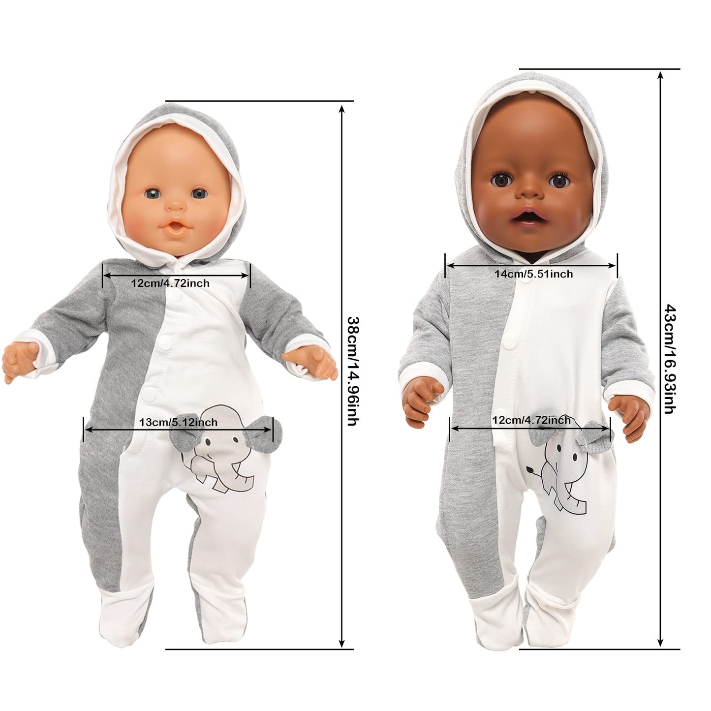 Baby Doll Clothes Casual Cute Handmade Elephant Long-Sleeved Clothing Set Outfit with Hat for 14 Inch Dolls Gift Set