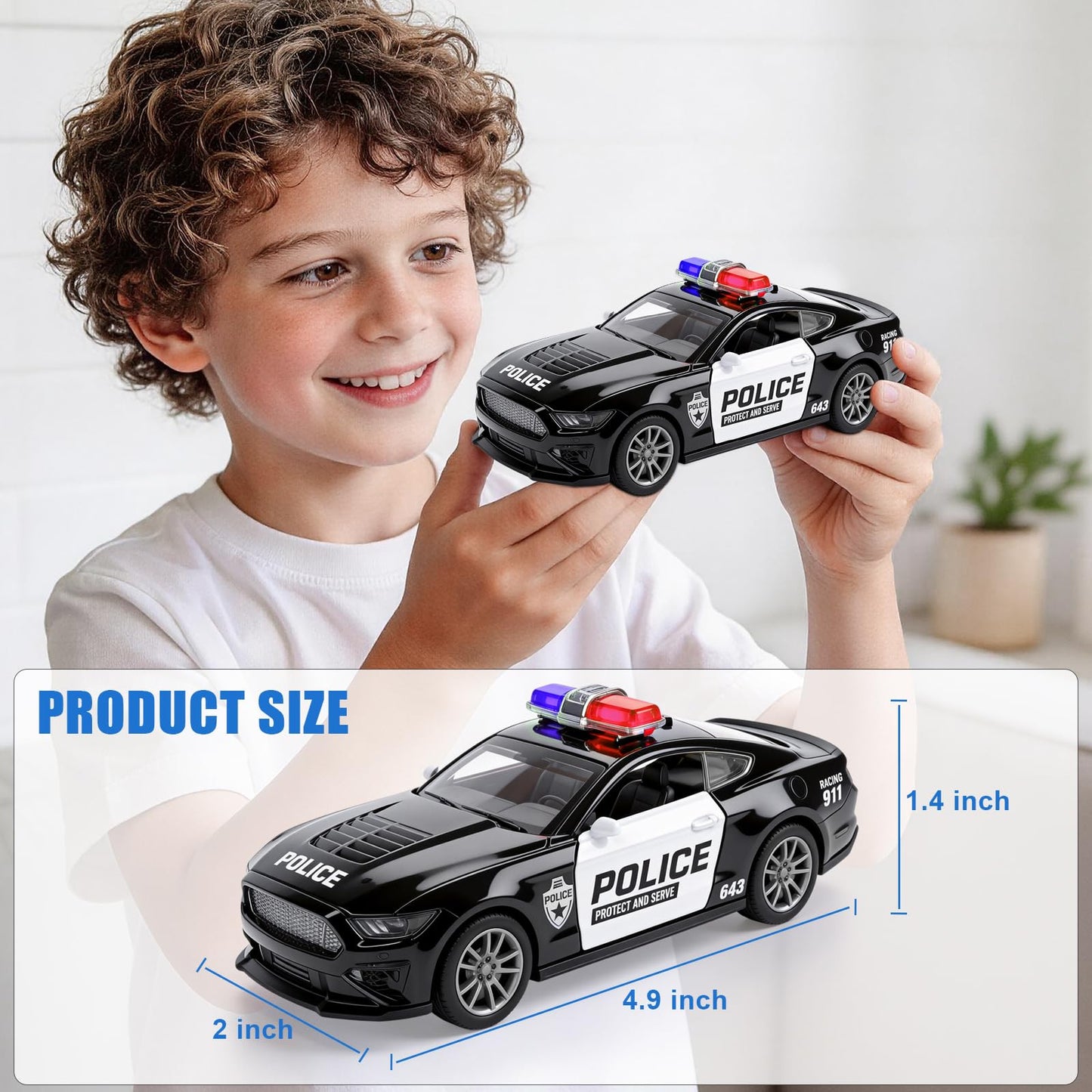 1/36 Metal Diecast Police Car Toy Set,4 Pack Police Pull Back Toy Cars with 3 Opening Doors & 1 Hood Model Boys Cars Toy for Kids Ages 3 4 5 6 7 8 9 10 11 12 Years Old