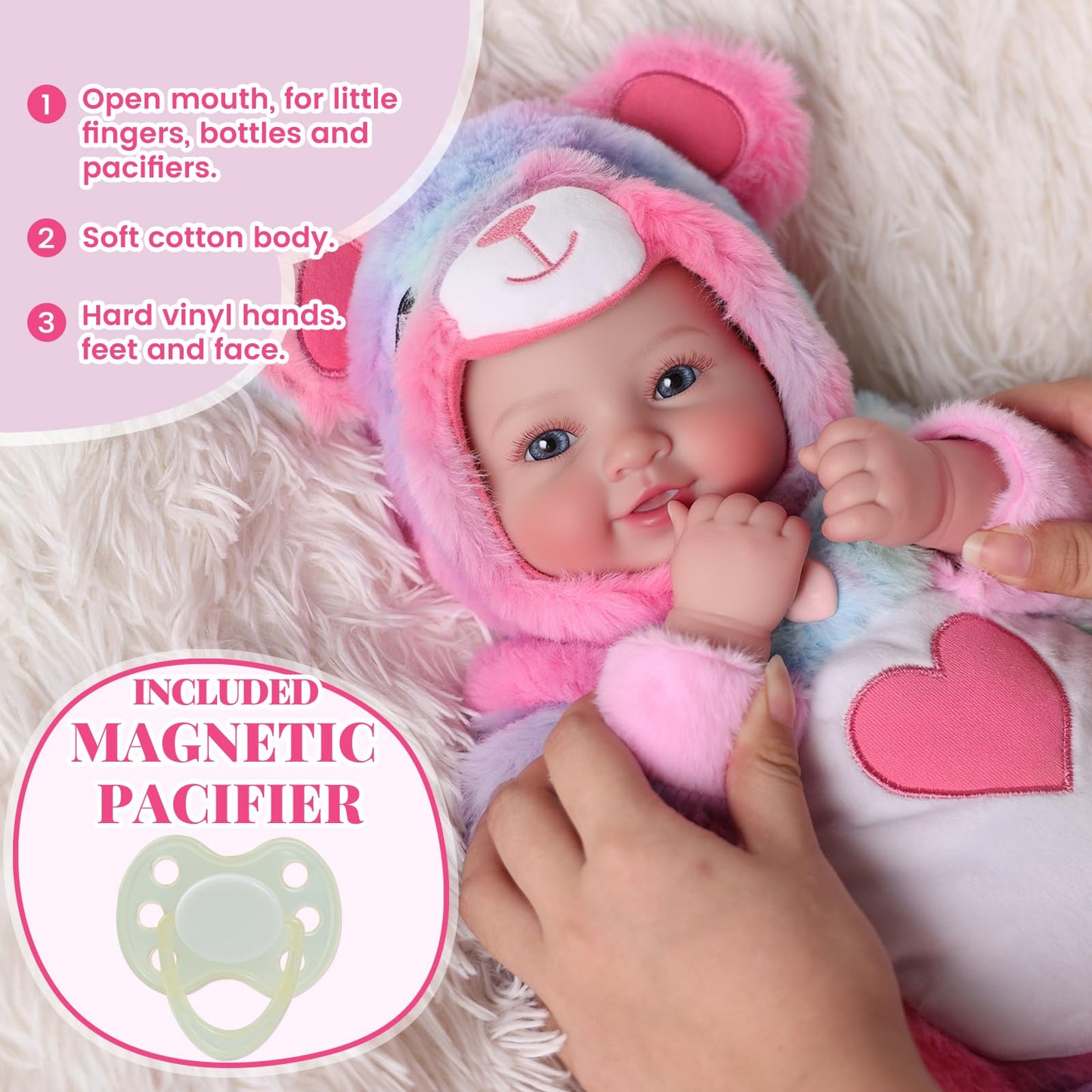 BABESIDE Baby Doll Girl - 17-Inch Soft Body Realistic Baby Doll with Rainbow Bear Outfit Lightweight Real Life Baby Dolls for 3+ 4 5 6 7 8 9 Years Girl Birthday Gifts, Pretend Play and Christmas