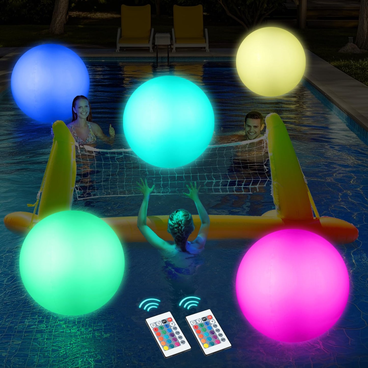 Icnice Pool Toys, LED Beach Ball, Glow in Dark Party Supplies, 4 Pack Inflatable Light up Ballon 12'' Floating Pool Light with Remote 16 Color 4 Mode (4 Pack)