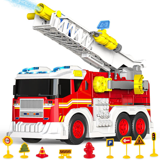 Fire Truck Toy for 3 4 5 6 Year Old Boy Gift, Toddler Toys For 3 4 5 Years Old Boy Christmas Birthday Gift, Indoor Firetruck Toy For Kids 3-6 Year Old Role Playing With Ladder, Sounds And Lights