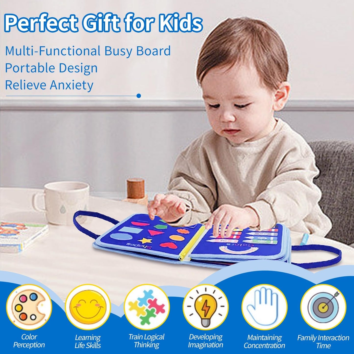 Soupost Toddler Busy Board-Montessori Toys for Boy Girl Birthday Gift, Sensory Learning Toys for Toddlers Busy Book, Airplane Car Travel Activities Toy,Learn Fine Motor Skills