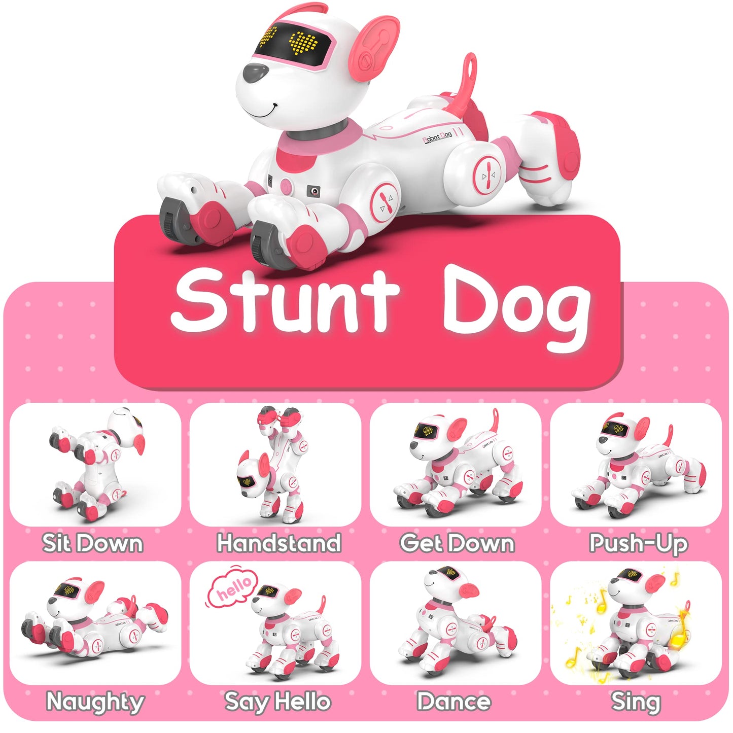 SONOMO Remote Control Robot Dog Toy, Interactive Robotic Puppy Toys - Fun and Programmable Stunt Robot Dog for Kids Ages 3-8 Pink (Pink)