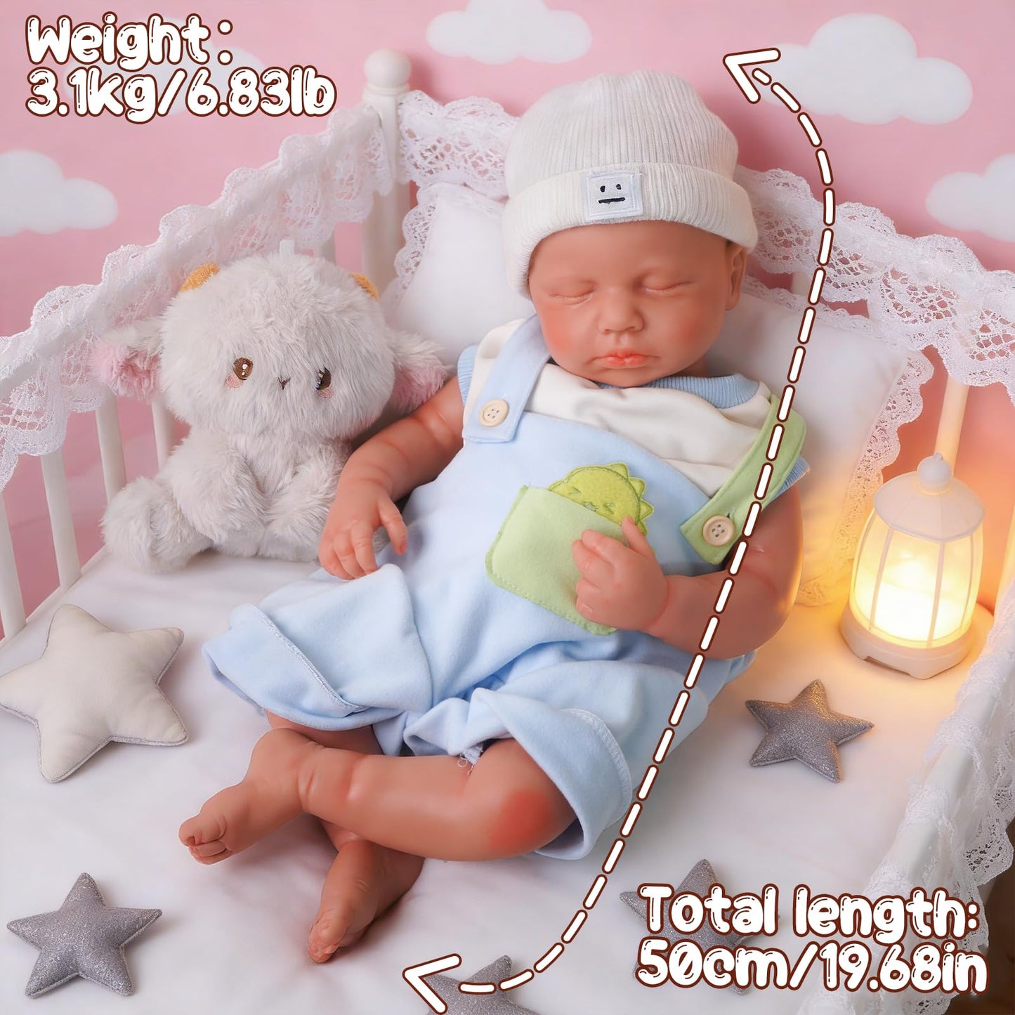 19 inch Full Body Silicone Baby Dolls Realistic, Baby Reborn, Washable Soft Full Body Newborn Baby Dolls, Suitable for Companionship, for Character Collection Silicone Baby Doll (JMU-Skin)