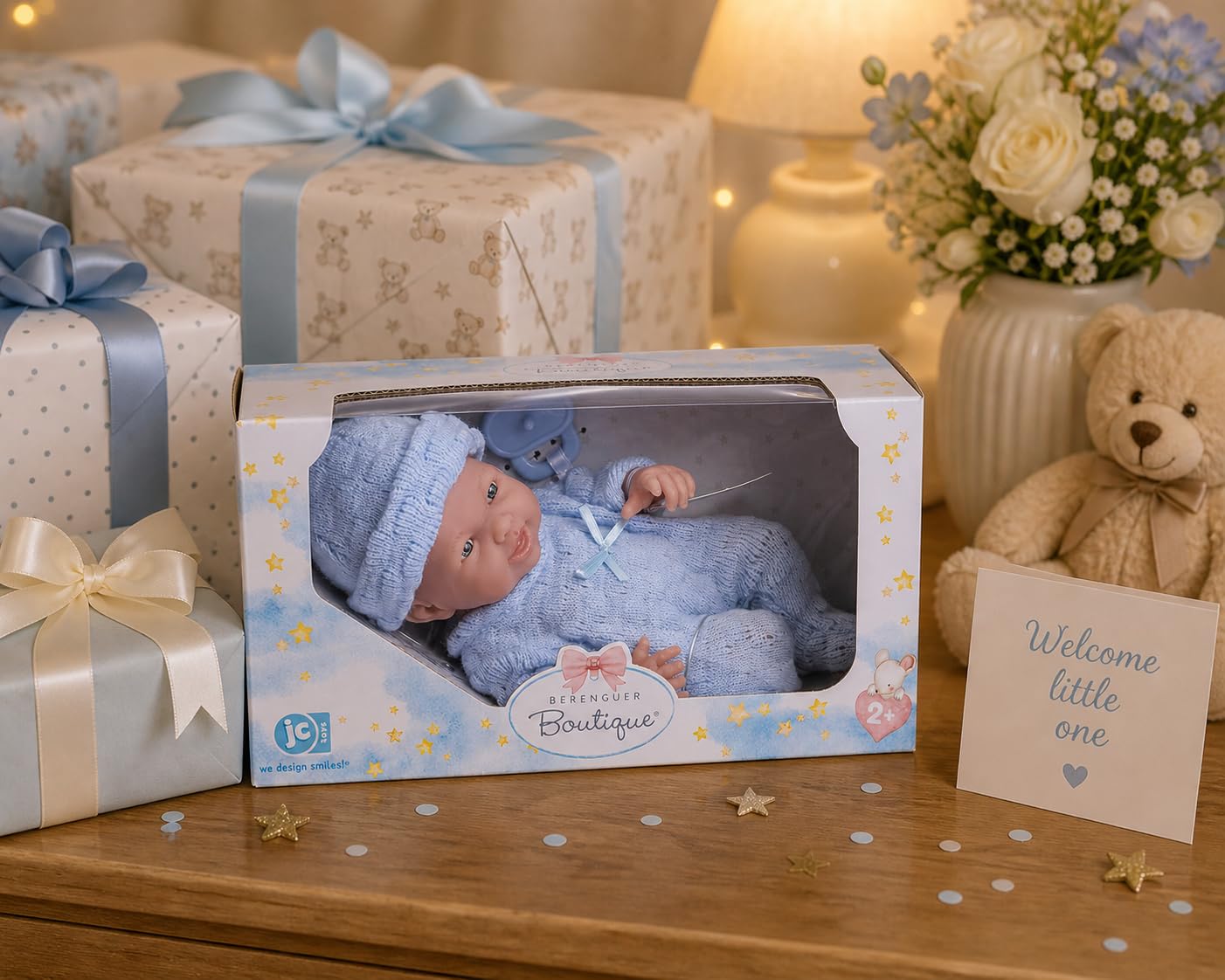 JC Toys - Mini La Newborn First Day | Anatomically Correct Real Boy Baby Doll | 9.5" All-Vinyl | Includes Knit Outfit, Hat and Pacifier | Designed by Berenguer | Ages 2+
