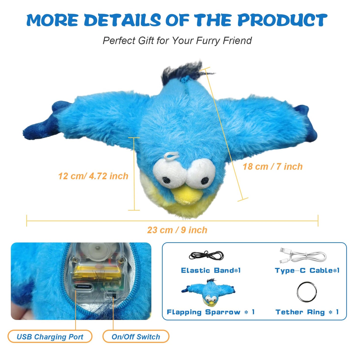 JoyCub Chirping Flapping Bird Cat Toy for Indoor Cats (Not Flying), Interactive Rechargeable Motion Sensor Toys, Lifelike Simulated Sparrow Kitten Exercise Toys for Bored Cats Entertainment