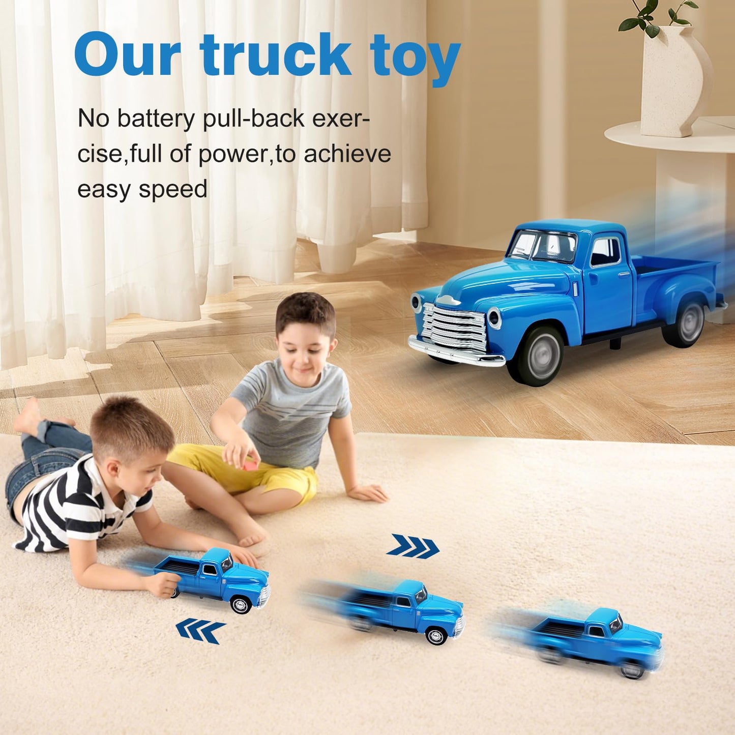 AGSIXZLAN Little Blue Truck Toy for Toddlers 2 3 4 5 6 7 8 Year Old Boys Girls,1:32 Alloy Toddlers Car Toy Driveable,Car Door Can Open,Toy Trucks for Kids Easter Christmas Birthday Gifts