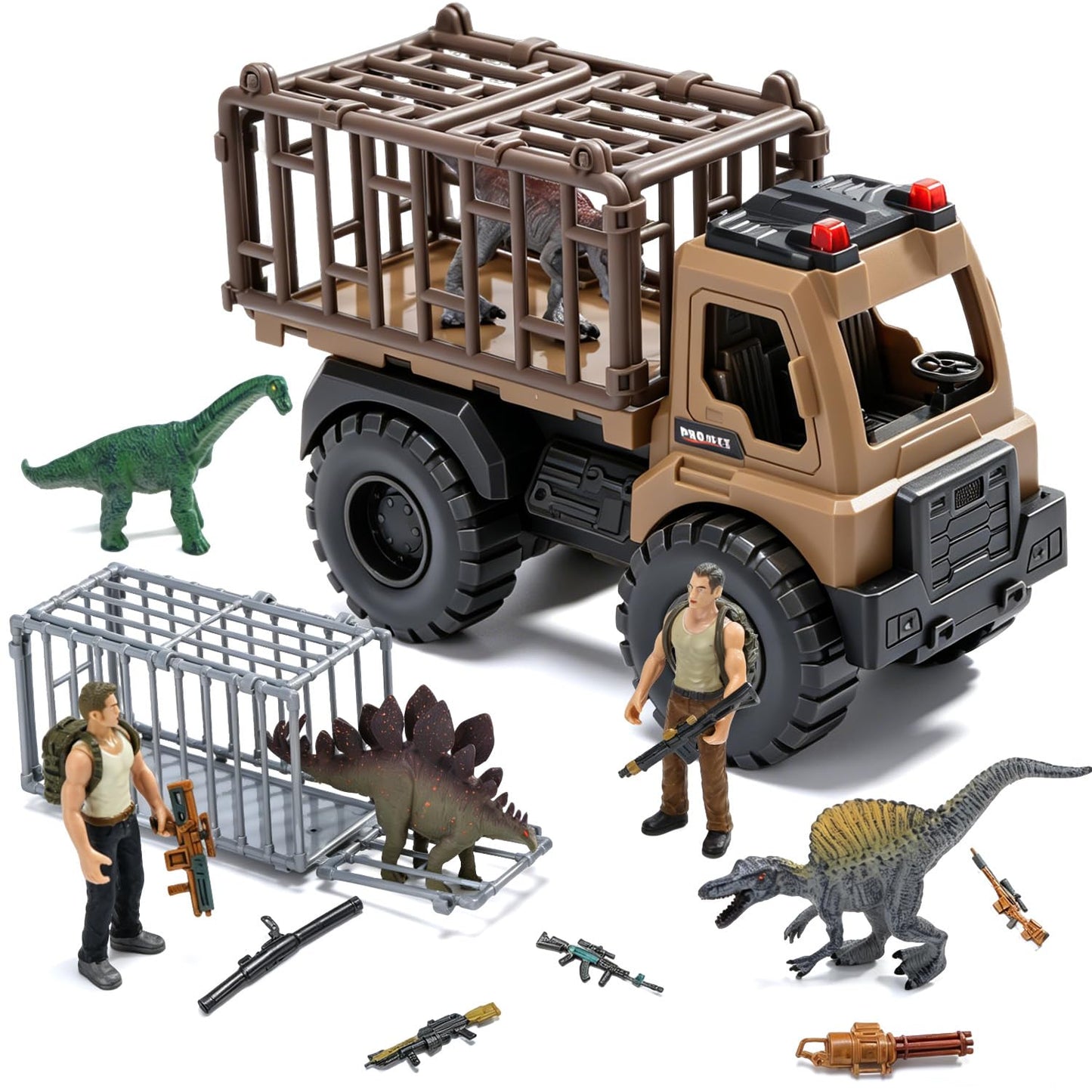 CUTE STONE Dinosaur Truck Toy with Army Soldiers Toy and 4 Dinos, Push and Go Transport Carrier Playset, Gift for 3+ Year Old Boys and Toddlers