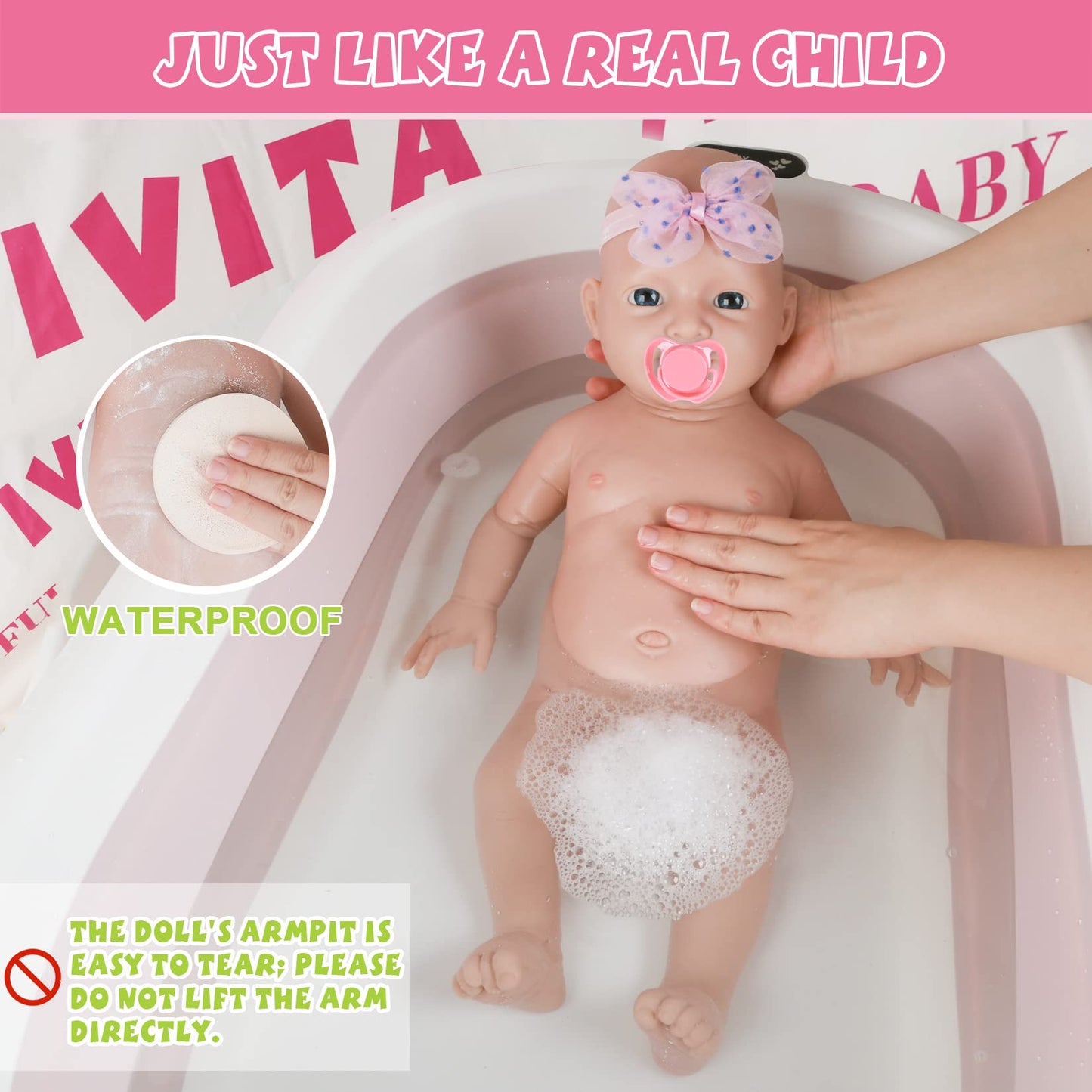 IVITA 20 inch Silicone Baby Dolls Girl Weighted 8.39 lb,[NOT Vinyl],Silicone Full Body Reborn Realistic Lifelike Real Life Newborn Soft Babies with Feeding Kit & Gift Box for Kids Age 3+