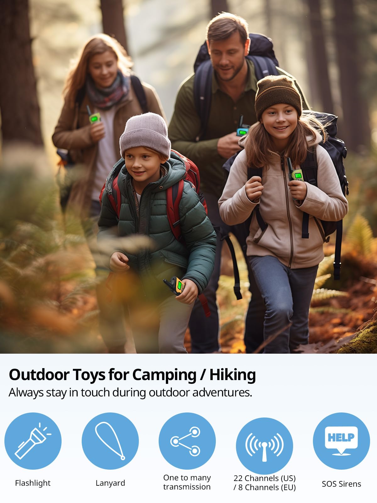 Inspireyes Walkie Talkies for Kids, Rechargeable Long Range 3 Pack, Kids Toys for Boys Girls Ages 3-12, 2 Way Radio Toy, Outdoor Adventure Toys, Camping Hiking Gear, Birthday Gifts for Kids