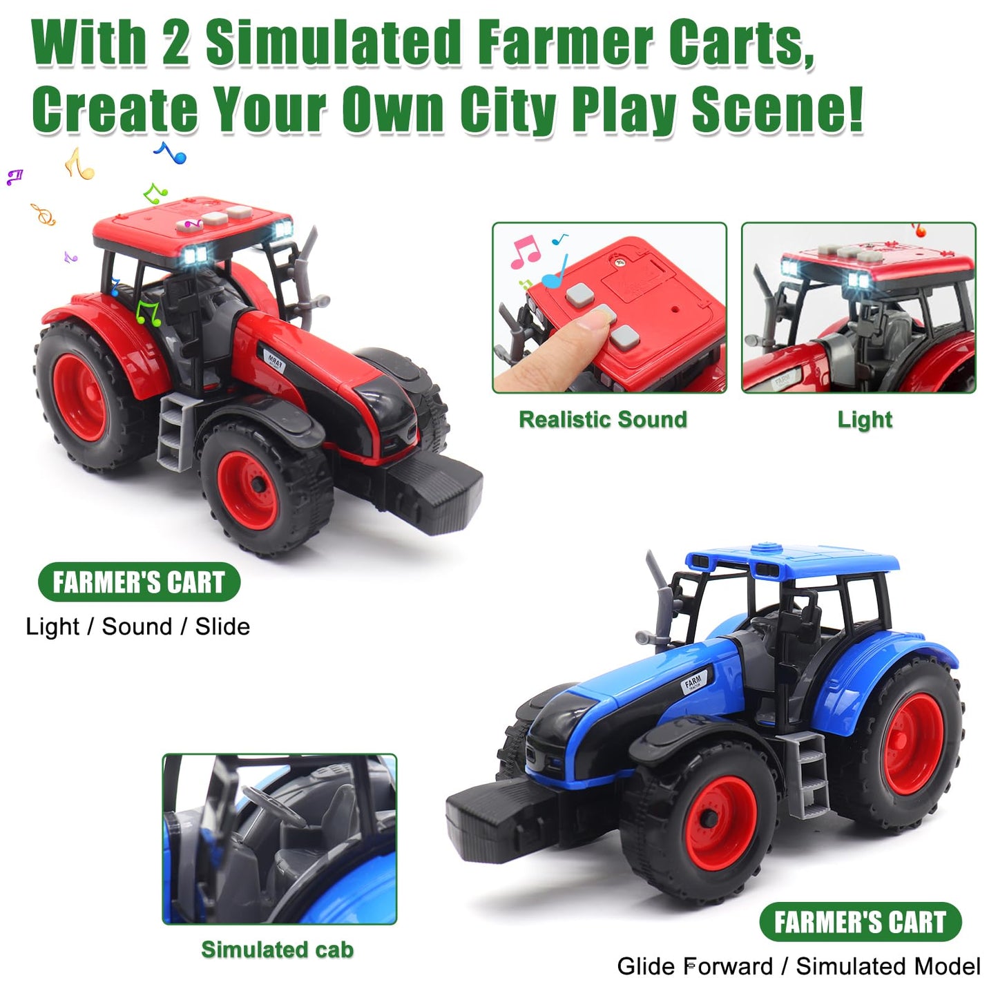 Yiwsnust Large Flatbed Semi Truck, 25.6’’ Large Farm Truck Toy with 2 Tractors, Friction Powered Farm Transport Truck Tractor Toy with Light & Sound, Farm Toys Birthday Gift for Kids Aged 3-8