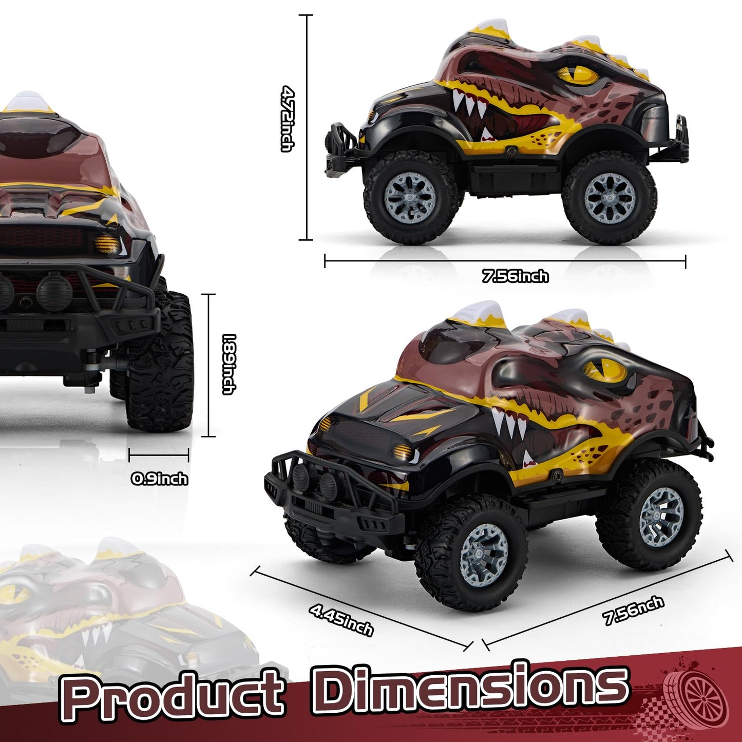 JOYBLI Dinosaur-Shaped Off-Road Vehicle Remote Control Cool Off-Road Vehicle Truck, 2.4GHz RC Car with LED Lights, 1:20Scale, RC Truck, Remote Control car from a Long Distance.Gifts for Boys (Brown)