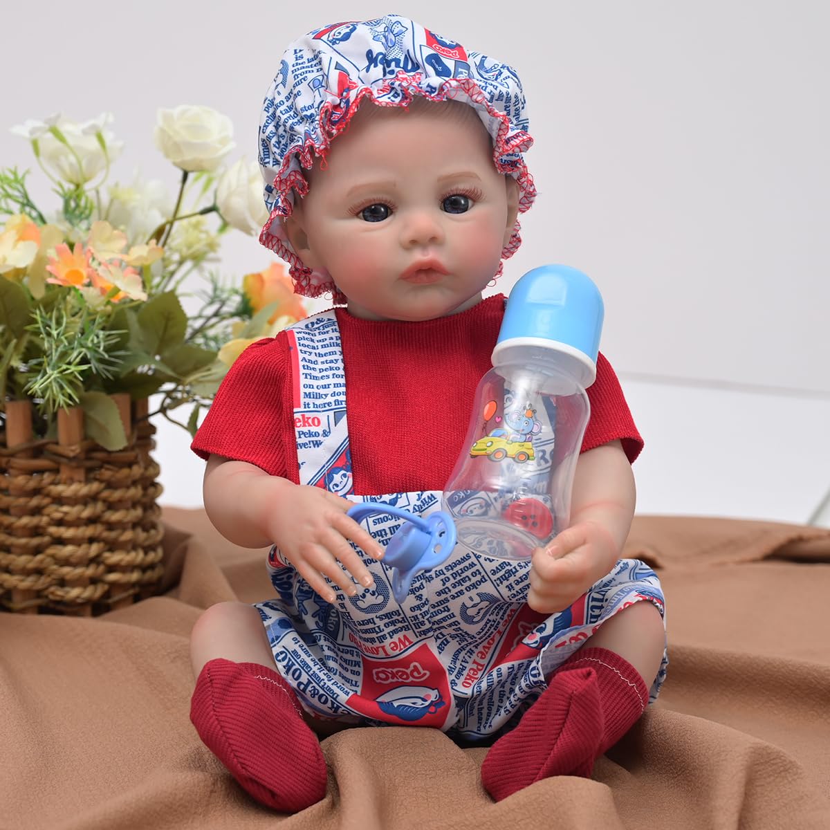 PUAMUBUA Reborn Baby Dolls,18 Inch Realistic Baby Doll Girl,Muñecas De Siliconawith Cute Soft Vinyl Body, Real Baby Doll Newborn Lifelike Baby Gift with Accessories for 3+ Years Old Kids (Red)