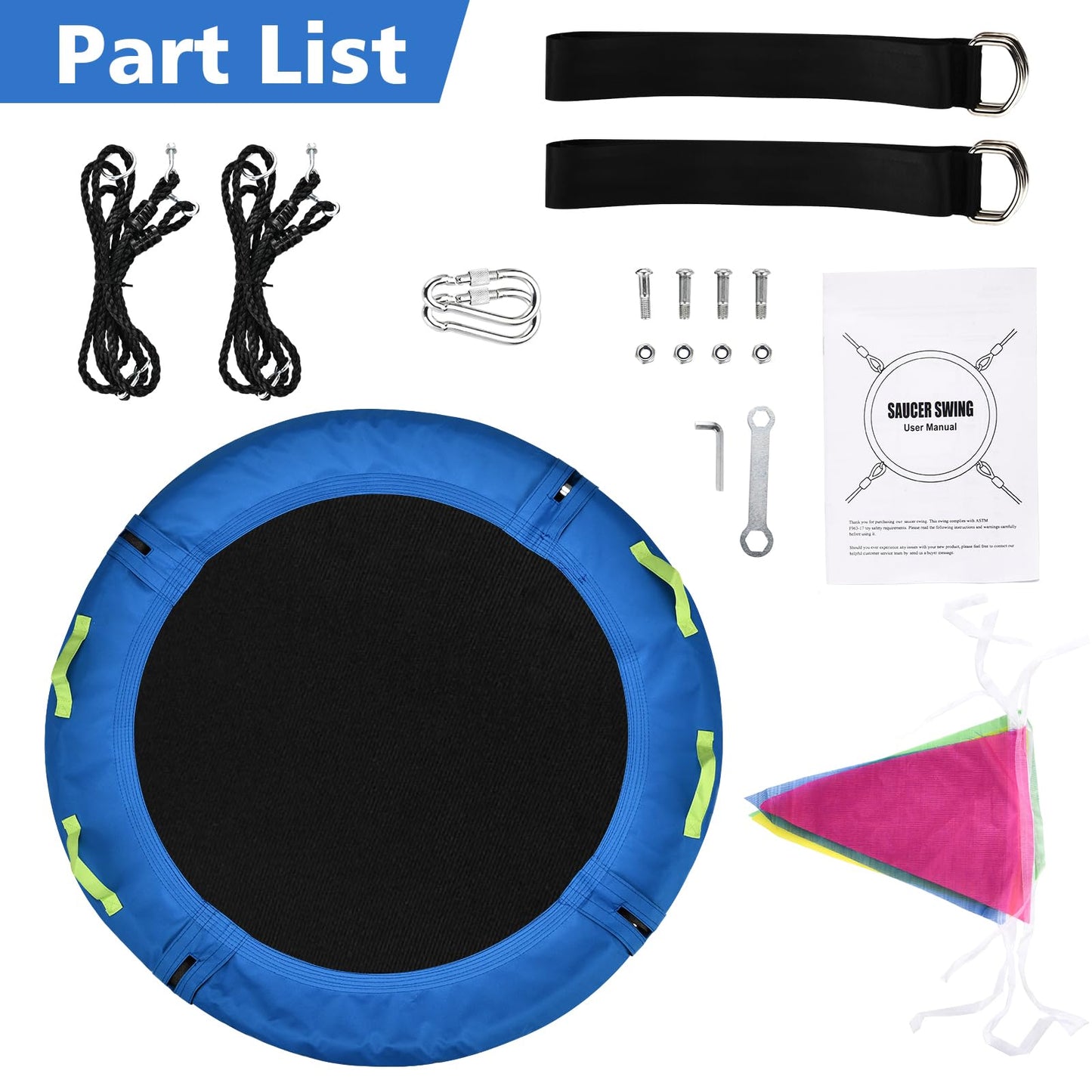 Tree Swing, Saucer Flying Swing 24 Inch for Kids, 900lbs Weight Capacity, with Adjustable Hanging Straps, for Backyard and Outdoor Playground, Gifts for Kids, Blue