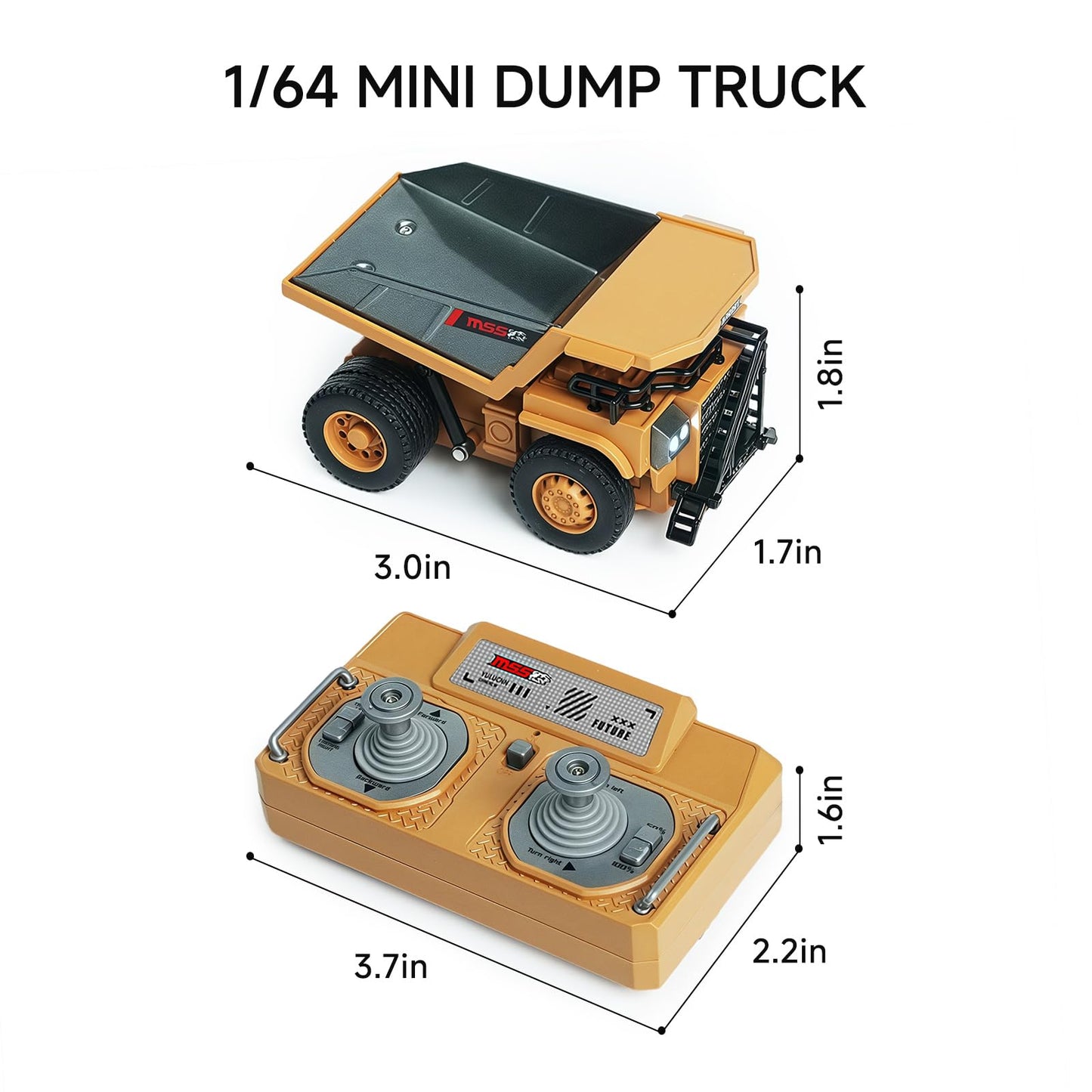 BRRRRT 1/64 RC Dump Truck,Full Proportion Mini Dump Truck Toy,8-Channel Remote Control Toy with Metal Bed & Light, RC Construction Vehicles,Type-C Built-in Battery for Boys and Girls Age 3+