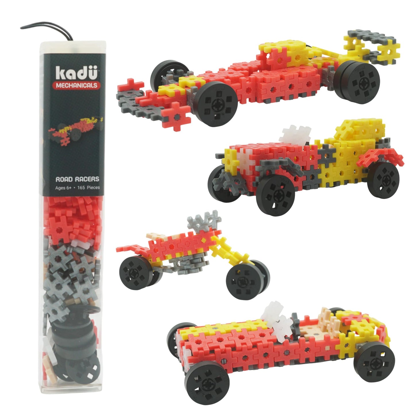 Mechanicals - Road Racers Yellow - 165 Pieces STEM/STEAM Interlocking Connecting Building + Construction Toy, for Open + Imaginative Play Kids Ages 6+