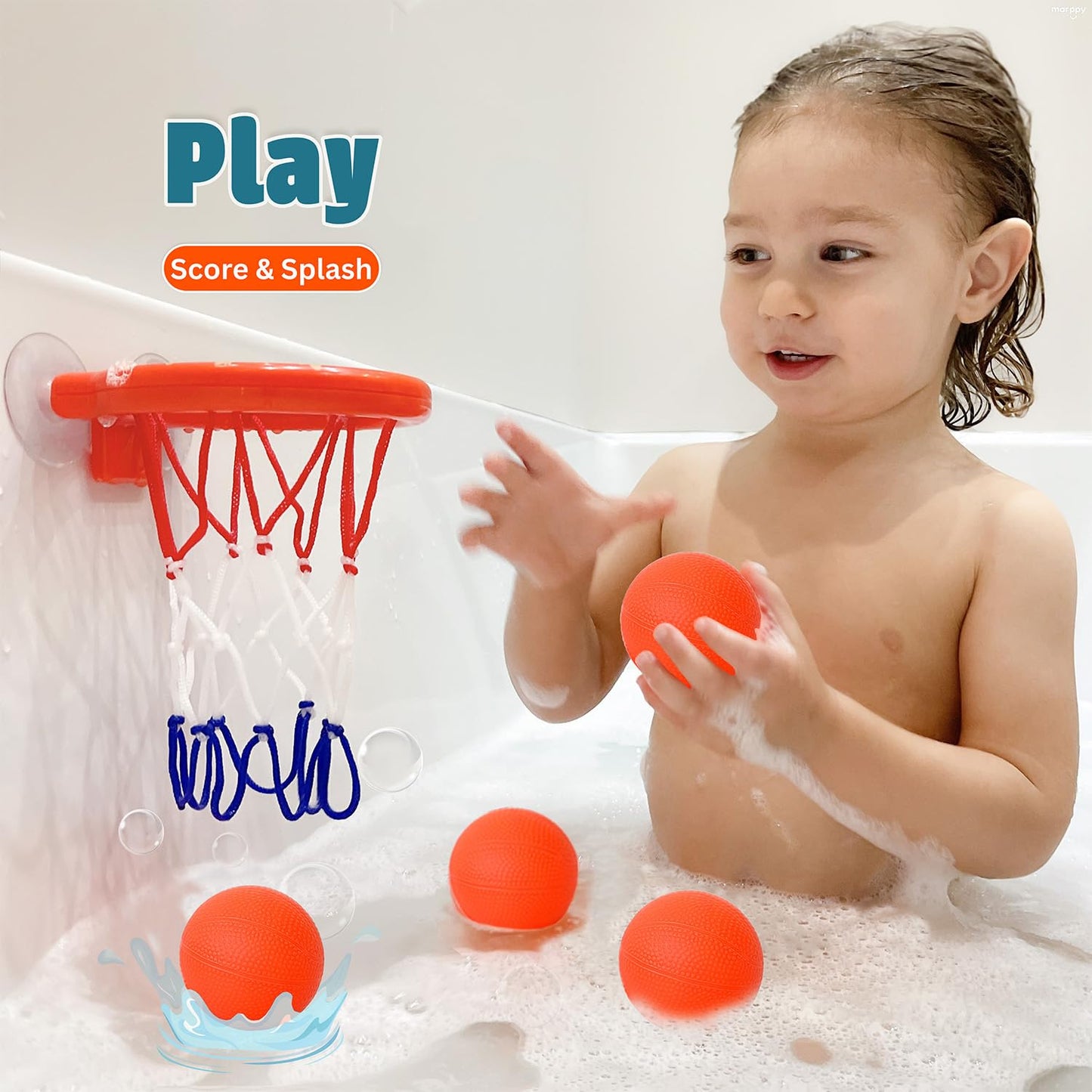 Bath Toys – Bathtub Basketball Hoop for Toddler | Bath Toys for Kids with 4 Mold-Free Balls and Strong Suction Cups Basketball Hoop | Toddler Shower Toys and Fun Bathtub Toys for Boys and Girls