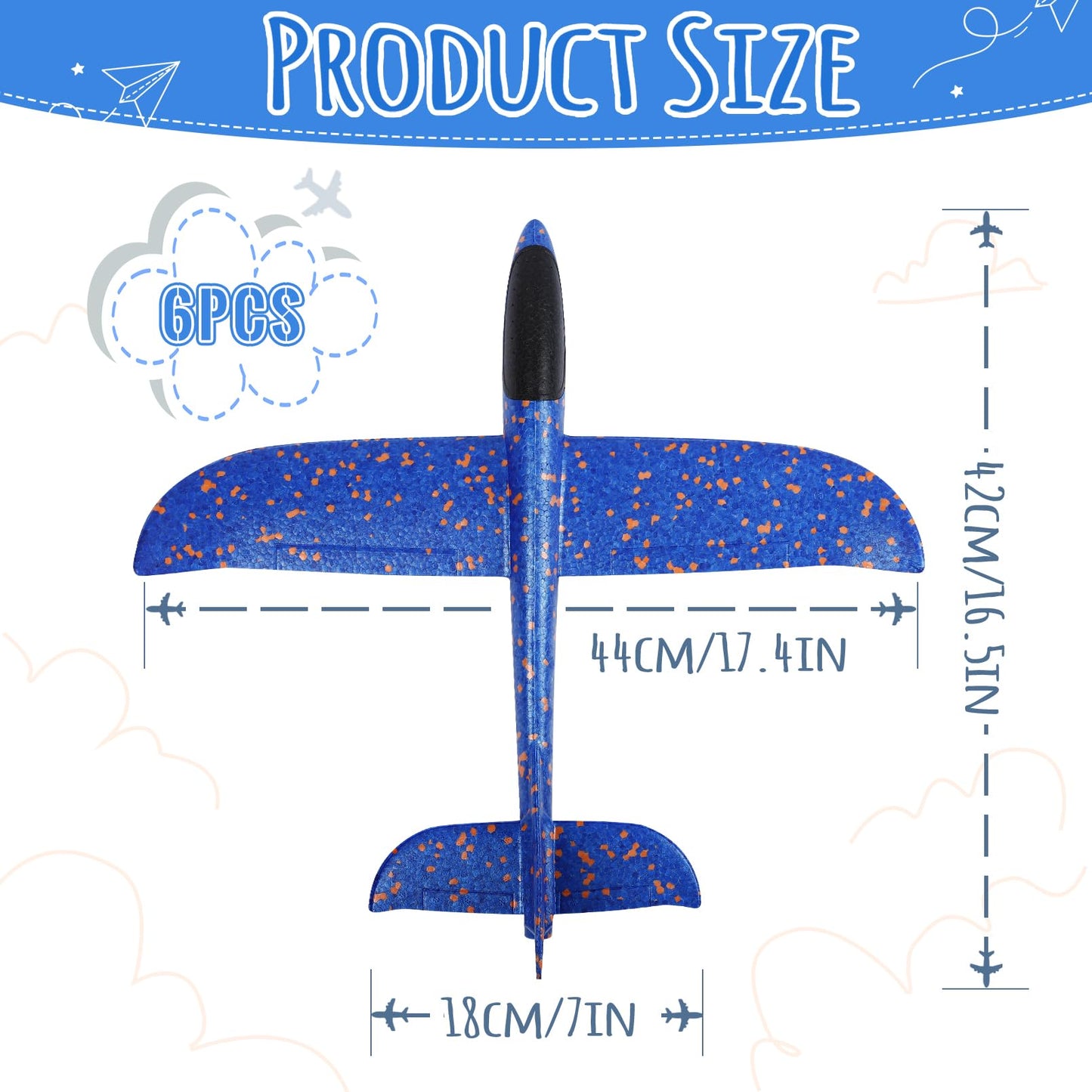 IJRPLM 6 Pack Foam Airplanes Toys, 17.5" Large Glider Airplanes for Kids, 2 Flight Mode Glider Plane, Flying Styrofoam Plane for Outdoor Sport Birthday Party Favors