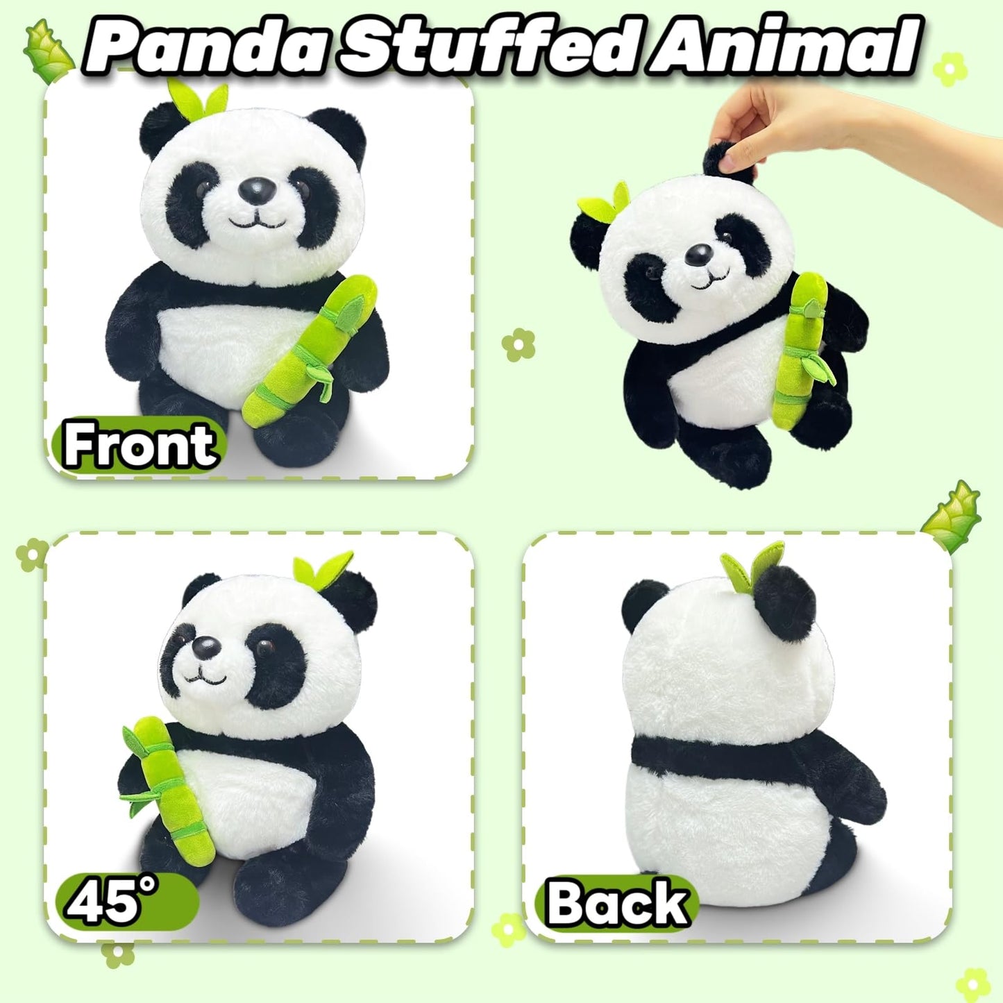 LoYuSenn Cute Panda Stuffed Animal Plush Toys, 10" Kawaii Plushies for Girls ＆ Boys, Soft Panda Stuffed Animal Holding Bamboo, Plush Toys for Baby and Kid Birthday Gifts, Party Favors