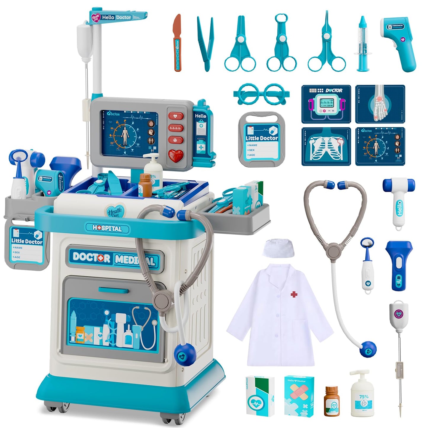 AuroTops Doctor Kit for Toddlers 3-5, 26 Pcs Doctor Play Set for Kids Ages 3-8,Role Play Toy Medical Cart Doctor Toys Educational Toys for Boys & Girls Birthday Gifts