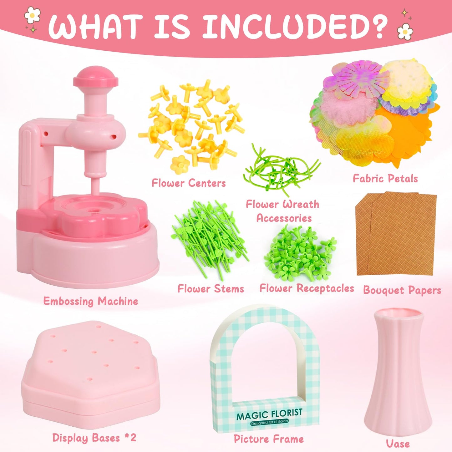 PIGETALE Fabric Flower Bouquets Toys for Girls 3 4 5 6 7 8 9 10 Years Old, DIY Arts & Crafts Kit for Kids Ages 4-8, Educational Preschool Learning Gardening Toys for Toddlers Christmas Birthday Gifts