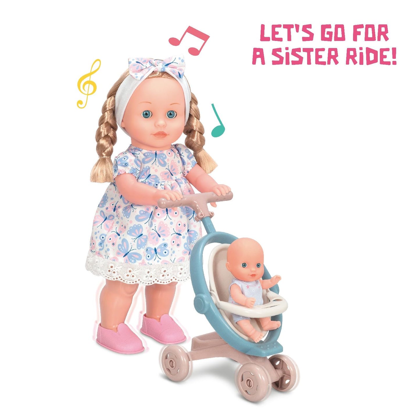 Mother Love Walking Dolls,16 Inches Interactive Baby Dolls Set with Stroller & Sister, Baby Dolls with Hair, Singing and Walking Dolls for Girls ,for 3+ Year Old Girls Gifts