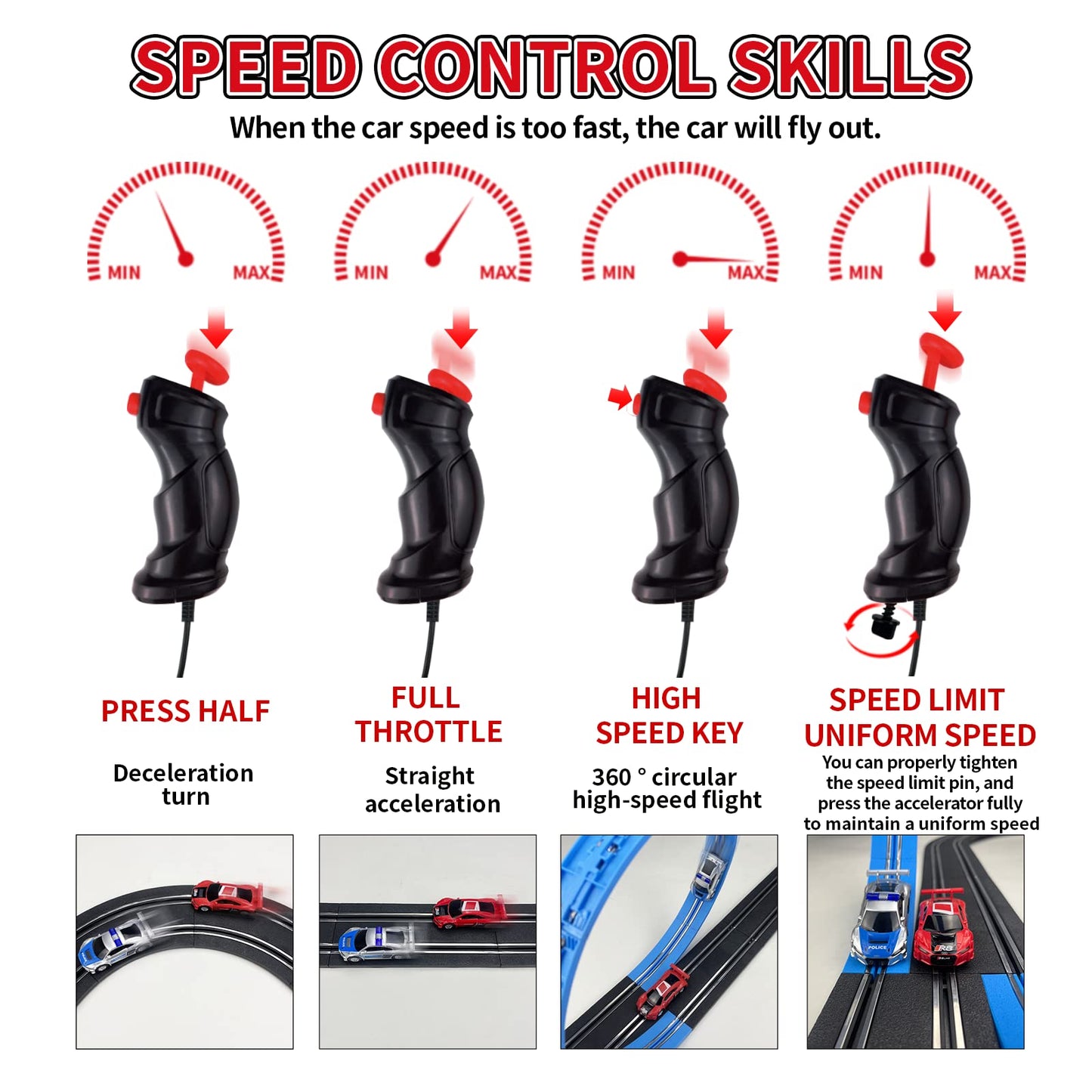 AGM MASETCH Slot Car Racing Track Set with 4 Unique Slot Cars, Battery Powered or Electric Car Track, Gift Toys for Boys Girls 4-12 Years Old
