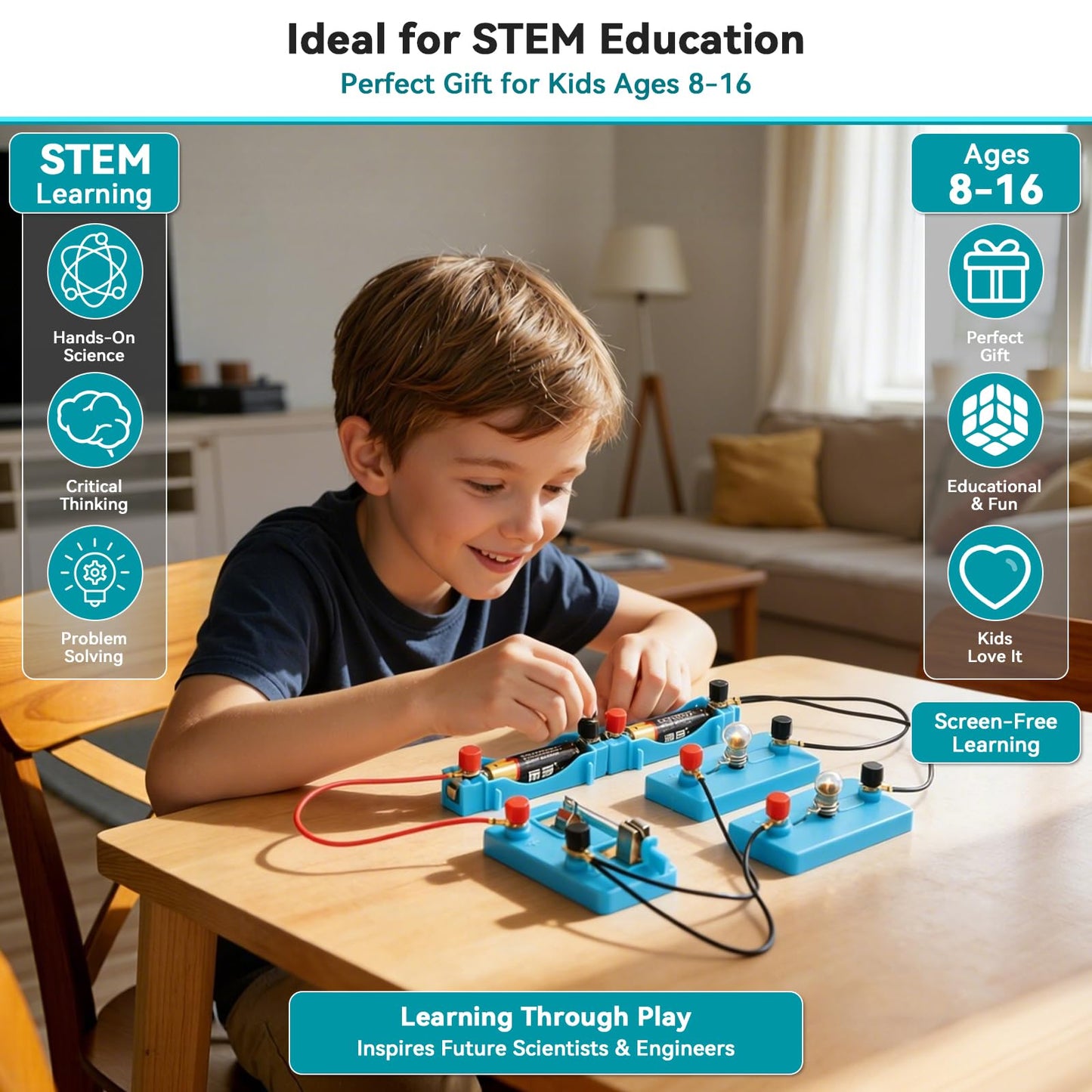 Ransanx STEM Physics Science Lab Kit for Kids, Electricity & Magnetism Experiments, Circuit Learning Set for Ages 8-16