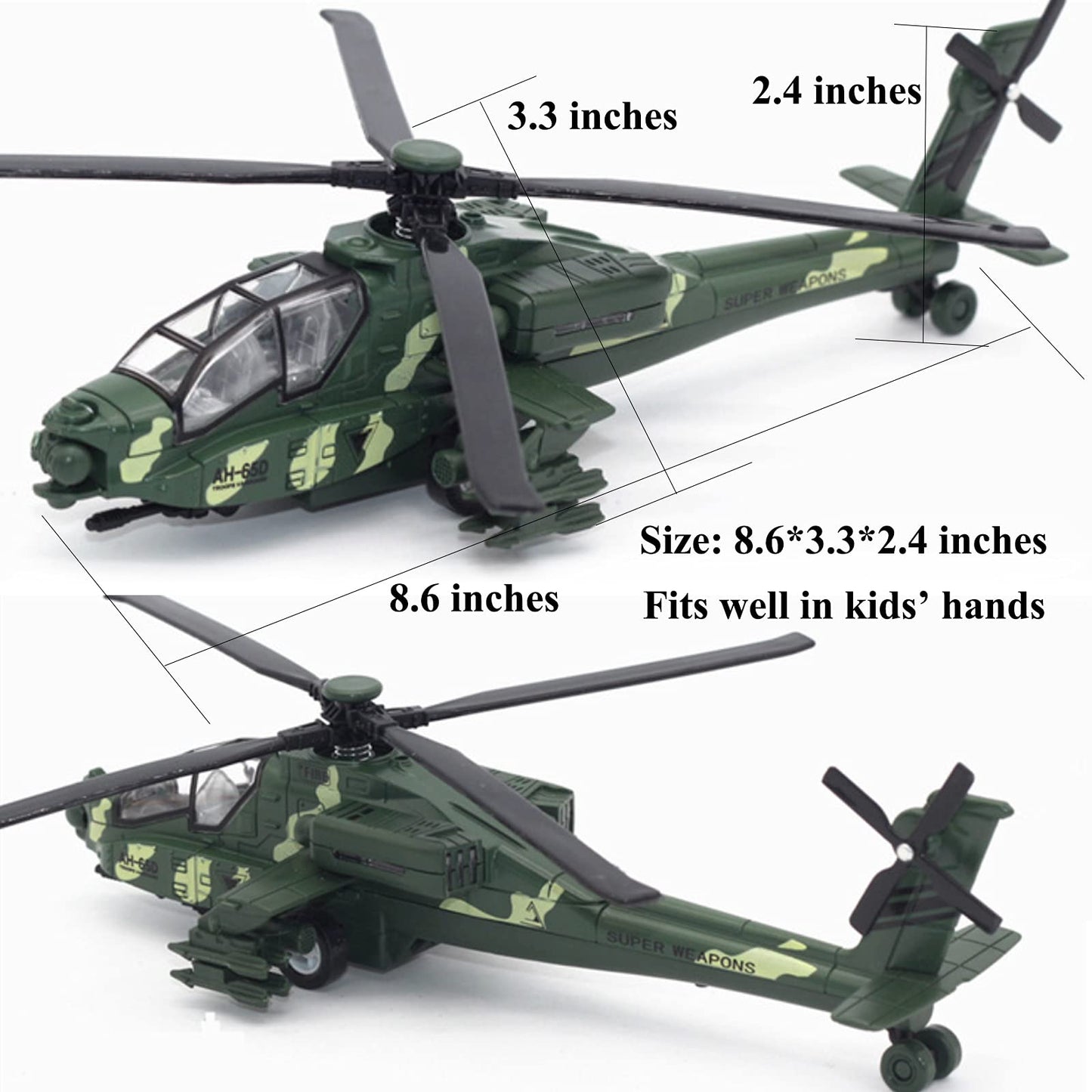 OTONOPI Military Helicopter Pull Back Army Airplane Toys with Lights and Sounds Diecast Air Force Model Plane Birthday Xmas Gifts for Boys and Girls, Bonus with 2 of Army Men Action Figures