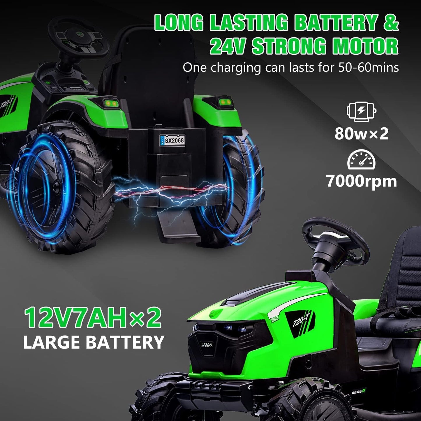3-in-1 Ride on Tractor, 24v Ride on Car Toy Excavator & Bulldozer