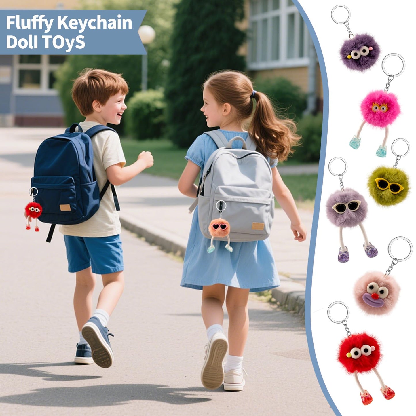 24PCs Cute Keychains for Kids - Plush Keychain Bulk Party Favors for Kids 8-12 Birthday Goodie Bags Stuffers Key Chains Bulk Classroom Prizes Elementary Pinata Fillers Backpack Charms Treasure Box