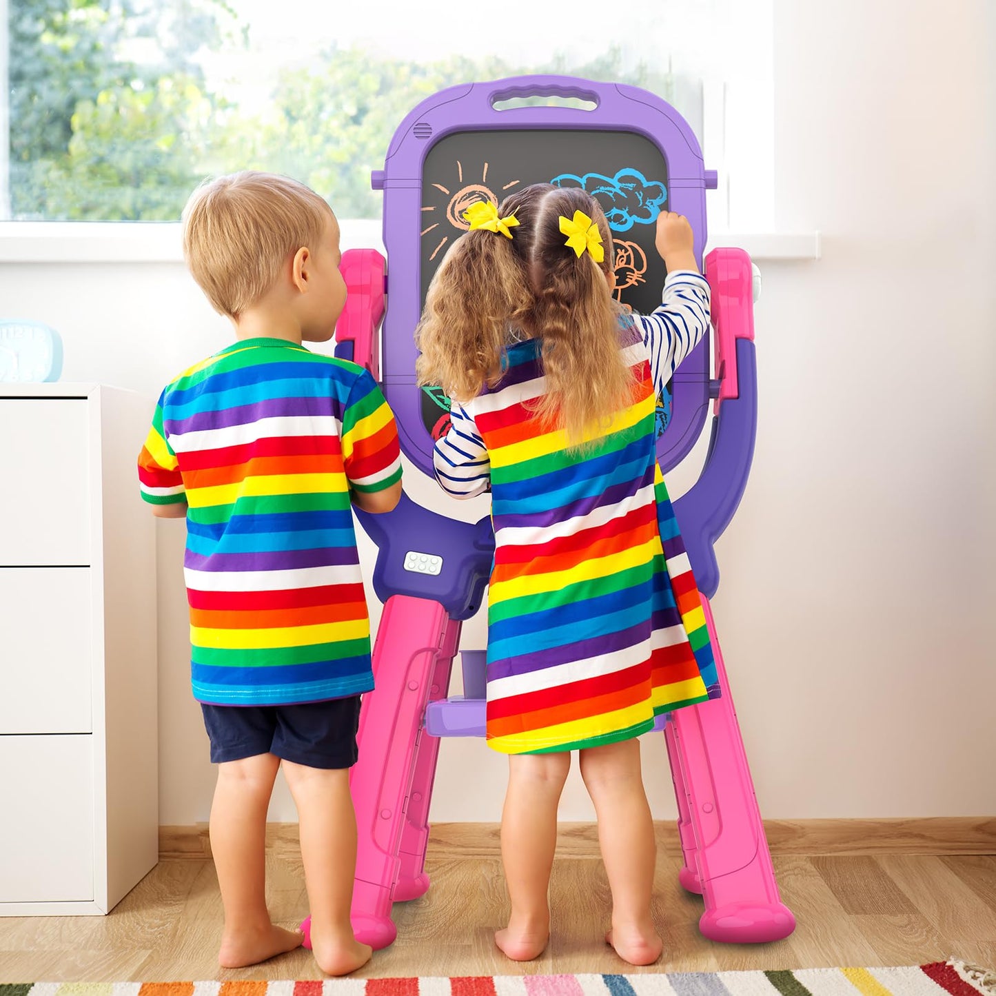Ylovetoys Easel for Kids, Toddler Art Easel Adjustable Standing, Magnetic Double Sided Easel with Painting Accessories Gift for Boys and Girls (Purple red)
