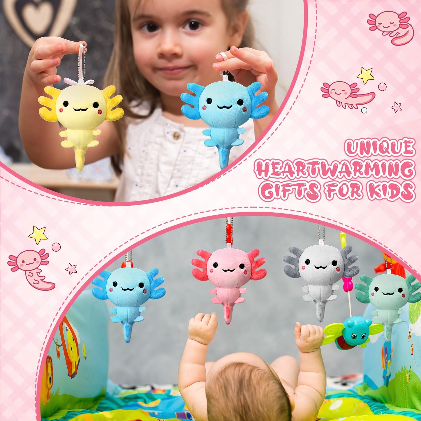 Poen 8 Pcs Axolotl Keychain Plush Toys 4inch Kid Graduation Prizes Video Game Party Favor Kindergarten End of School Gift Stuffed Animal Mini Kawaii Cute Doll Ornament Classroom Reward(Classic)