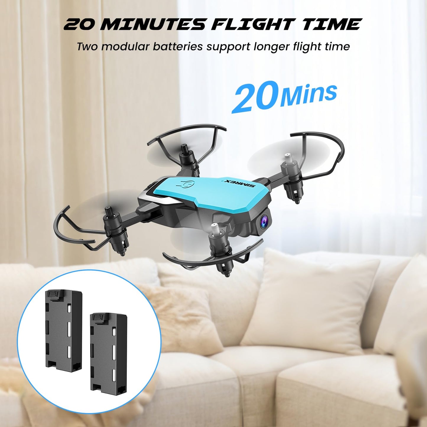 SIMREX Mini Drone with 720P Camera for Kids & Beginners - Foldable RC Quadcopter, Optical Flow Positioning, Altitude Hold, 3D Flip, 2 Batteries 20Min Flight, Safe & Easy Indoor Outdoor Flying Toy Gift (NEW BLUE)