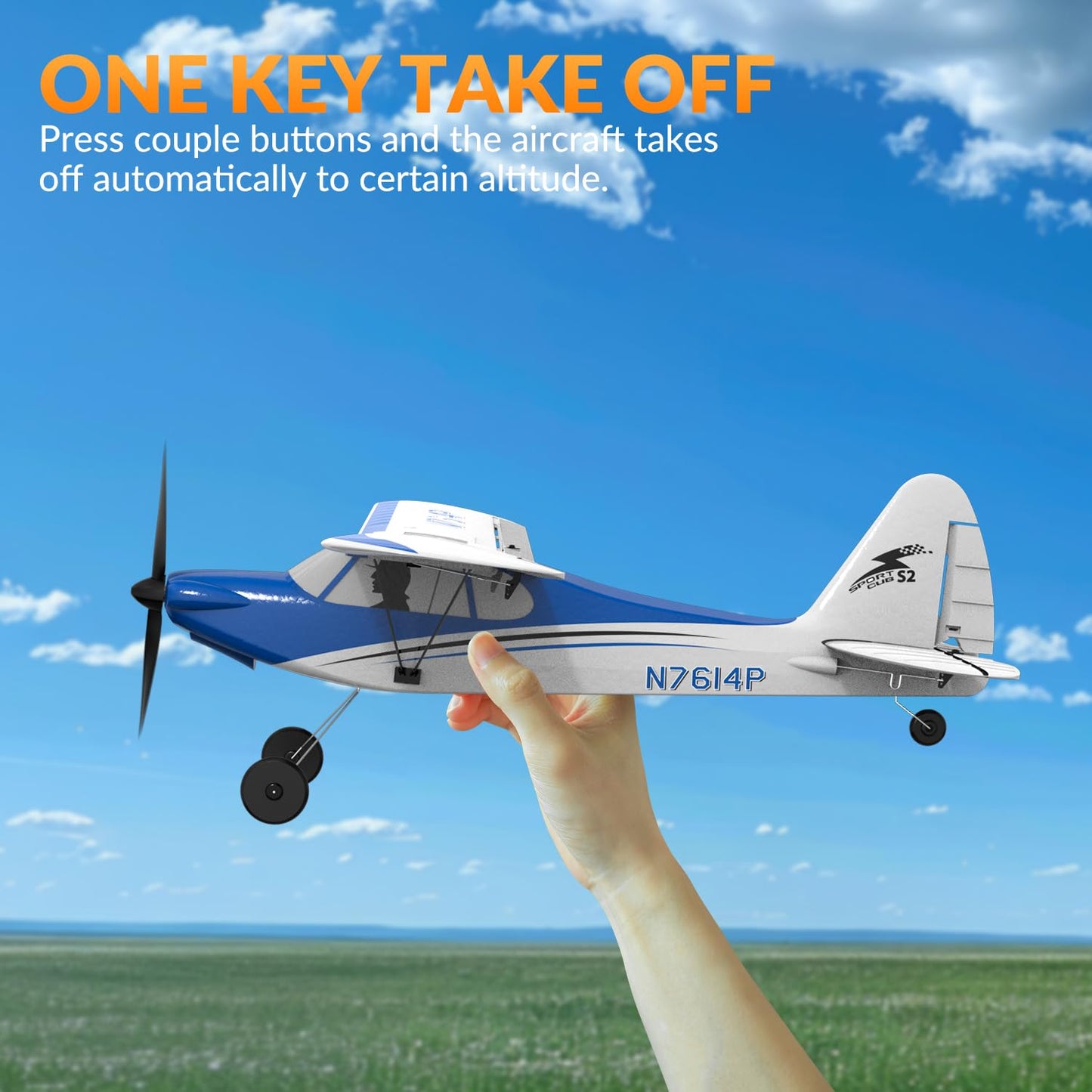 VOLANTEXRC RC Plane Trainer Sport Cub 4CH Remote Control Airplane with Prop Saver, 6-Axis Gyro Stabilizer & 3 Modes to Fly, Radio Controlled Aircraft RTF for Beginners & Adults (500mm,Blue)