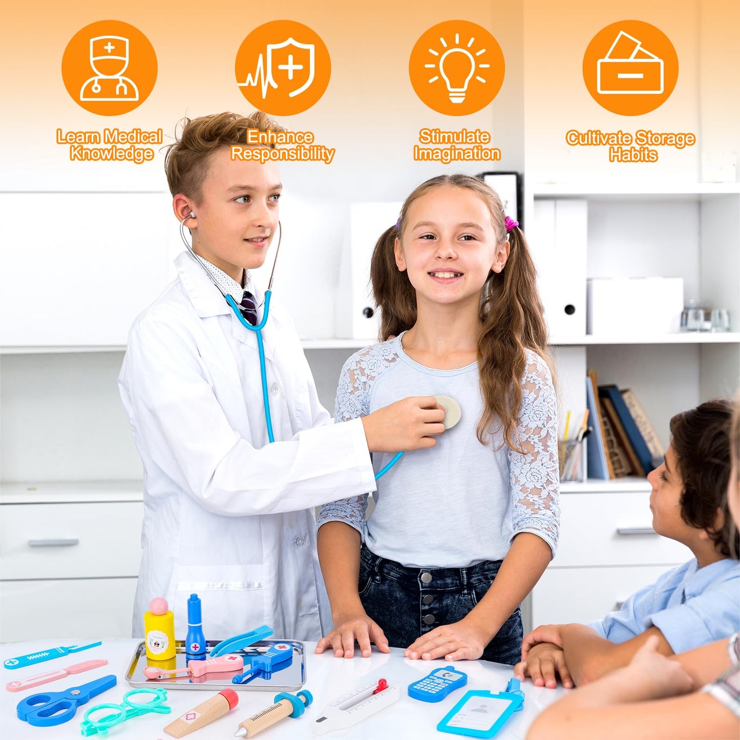 BGdoyz Doctor Kit for Toddlers 3-5, Doctor Kit for Kids with Medical Storage Bag & Real Stethoscope, Doctor Costume for Pretend Play, Birthday Gift for Girls Boys