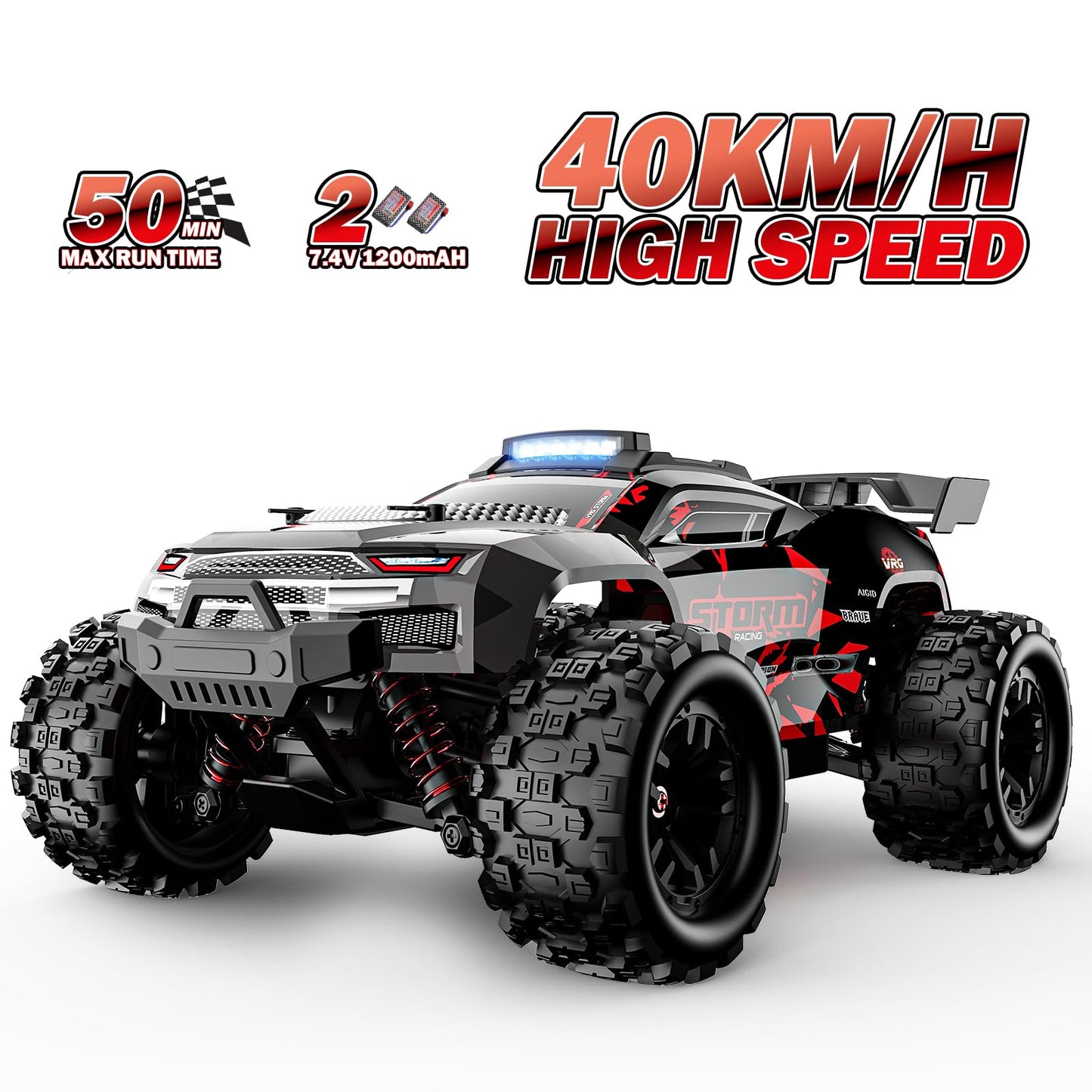 Remote Control Car 1:18 All Terrain RC Cars, 40 KPH High Speed Remote Control Truck, 4WD Electric Vehicle, Off-Road RC Truck with 2 Rechargeable Batteries, 2.4Ghz Remote Control Car for Kids & Adults