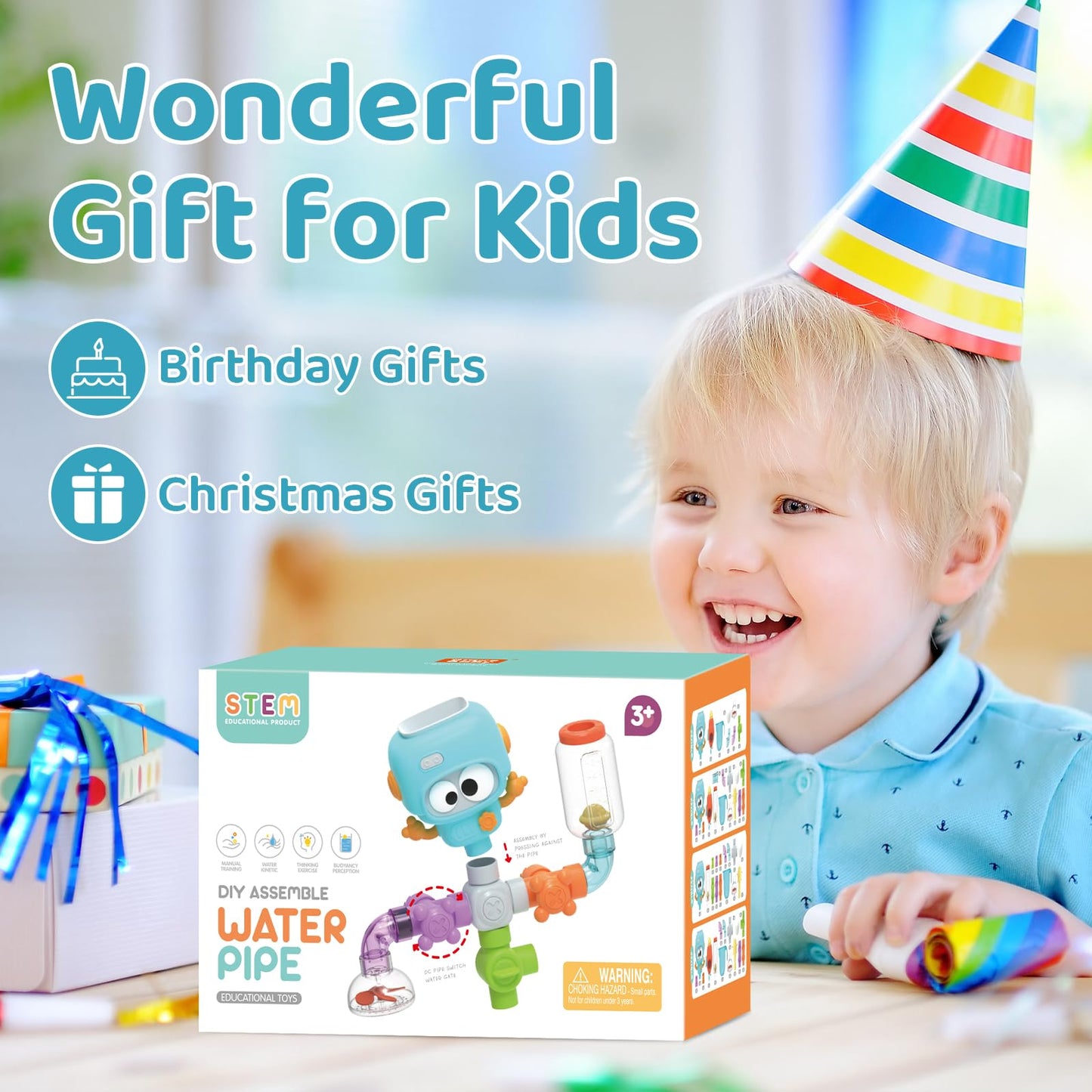 SOCBTNSO DIY Assemble Water Pipe, Bath Toys for Kids Ages 4-8, DIY Building Kit for Ages 5-7, Bathtub Time Birthday Gifts for Toddler 3 + Year Old