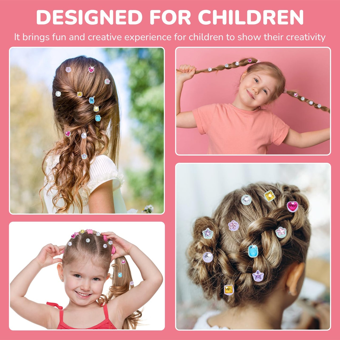 stochastic box Hair Jewels Stamper Kit,Hair Styling Tool with 24 Reusable Shining Diamonds,Hair Gem Stamper Creative DIY Hair Art Crafts for Girls