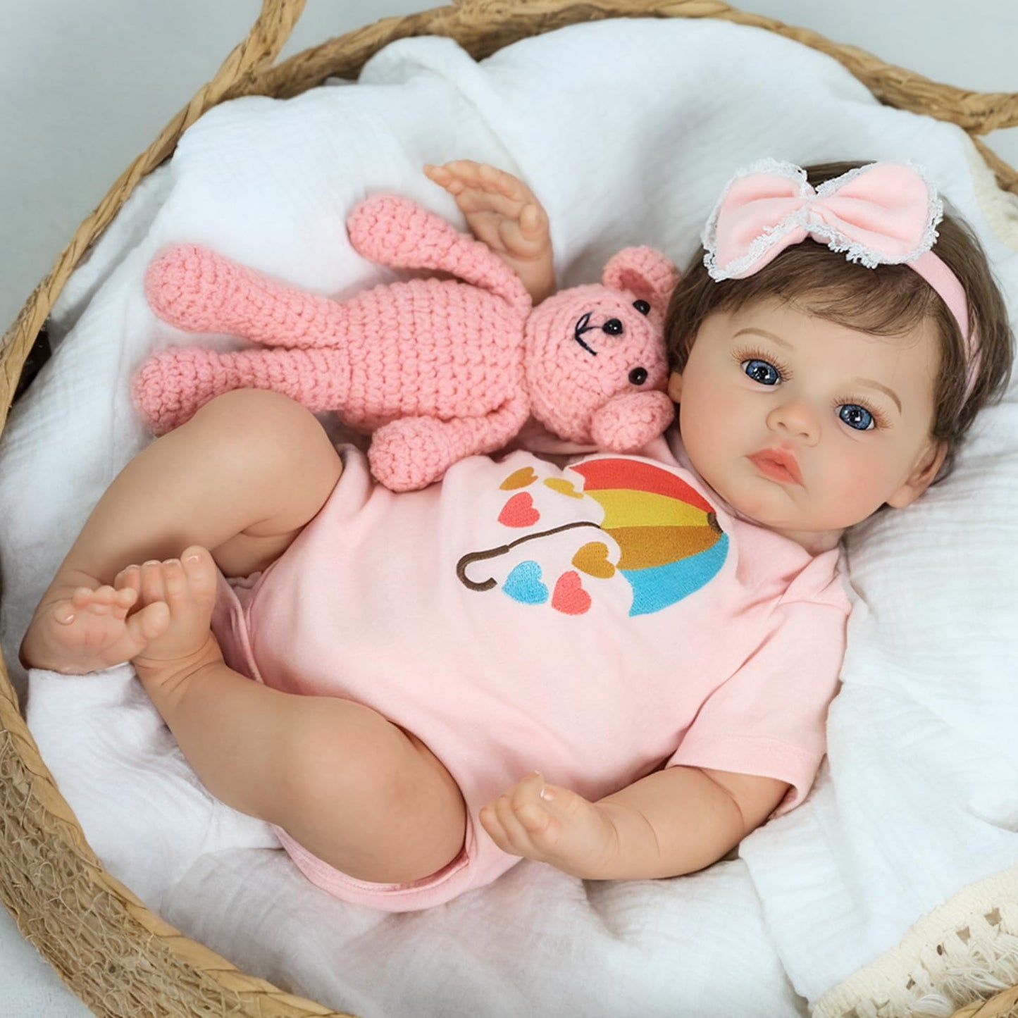 SCOM Lifelike Reborn Baby Dolls - Meadow 18 Inch Realistic Baby Dolls Newborn Girl Cloth Body Vinyl Limbs Gift or Toys Collection for Kids Age 3+
